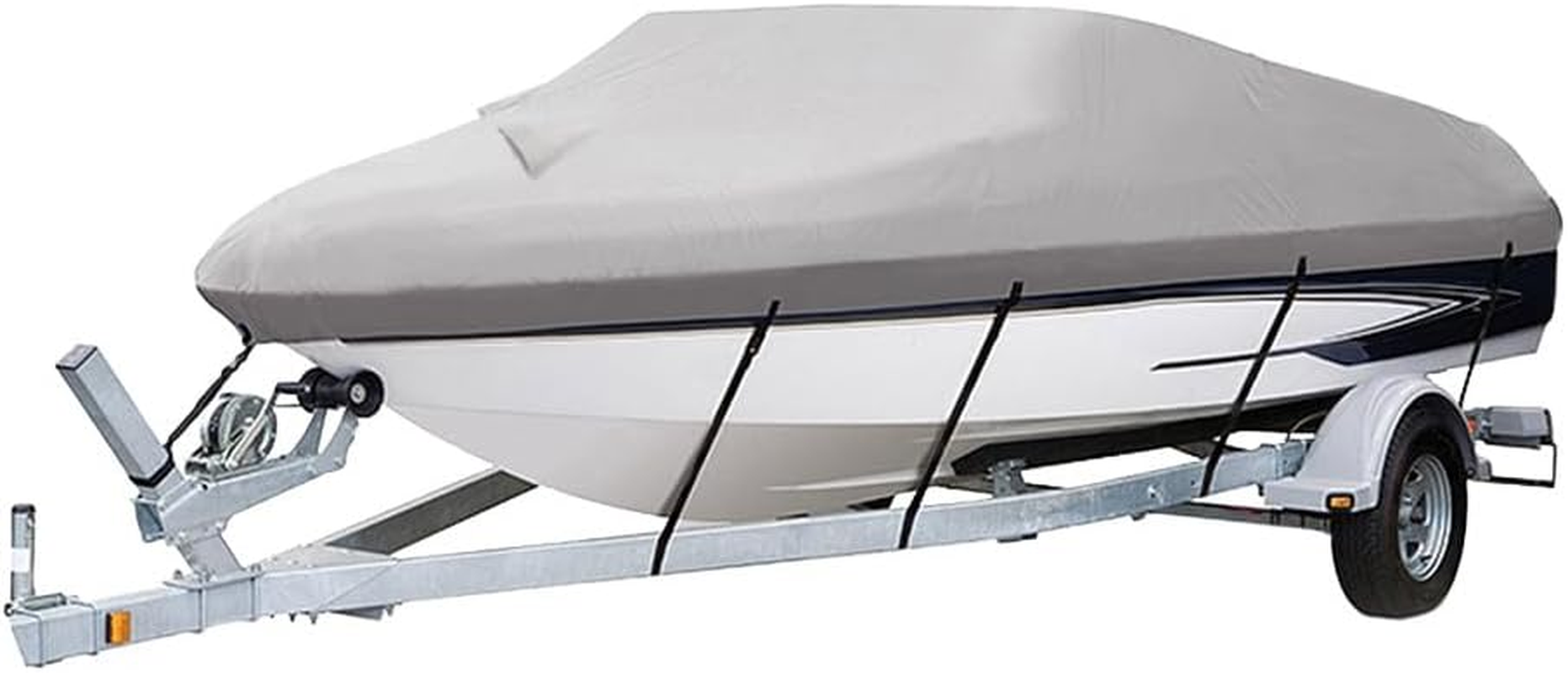 Mt Aspire 20-22 FT Trailerable Boat Cover Weatherproof UV Resistant Marine Grade Protection with 8 Adjustable Straps Heavy Duty Grey
