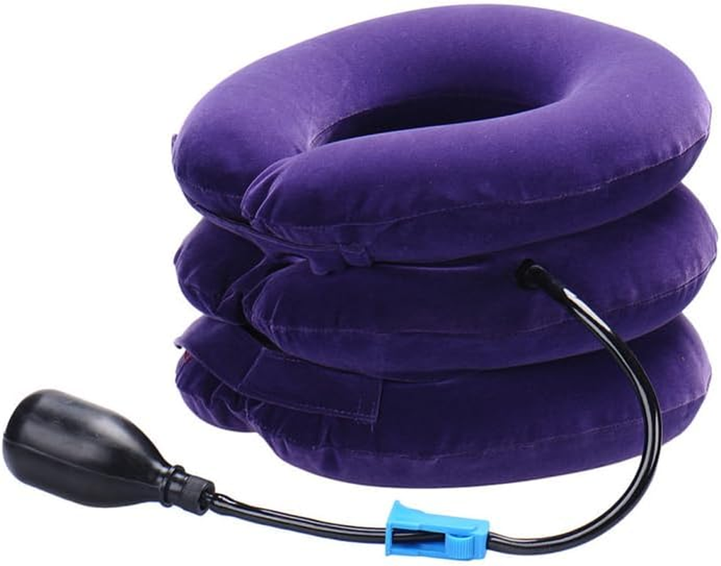 Air Inflatable Neck Pillow Head Cervical Traction Support Stretcher for Pain Relief, Adjustable and Portable - Blue image number 6