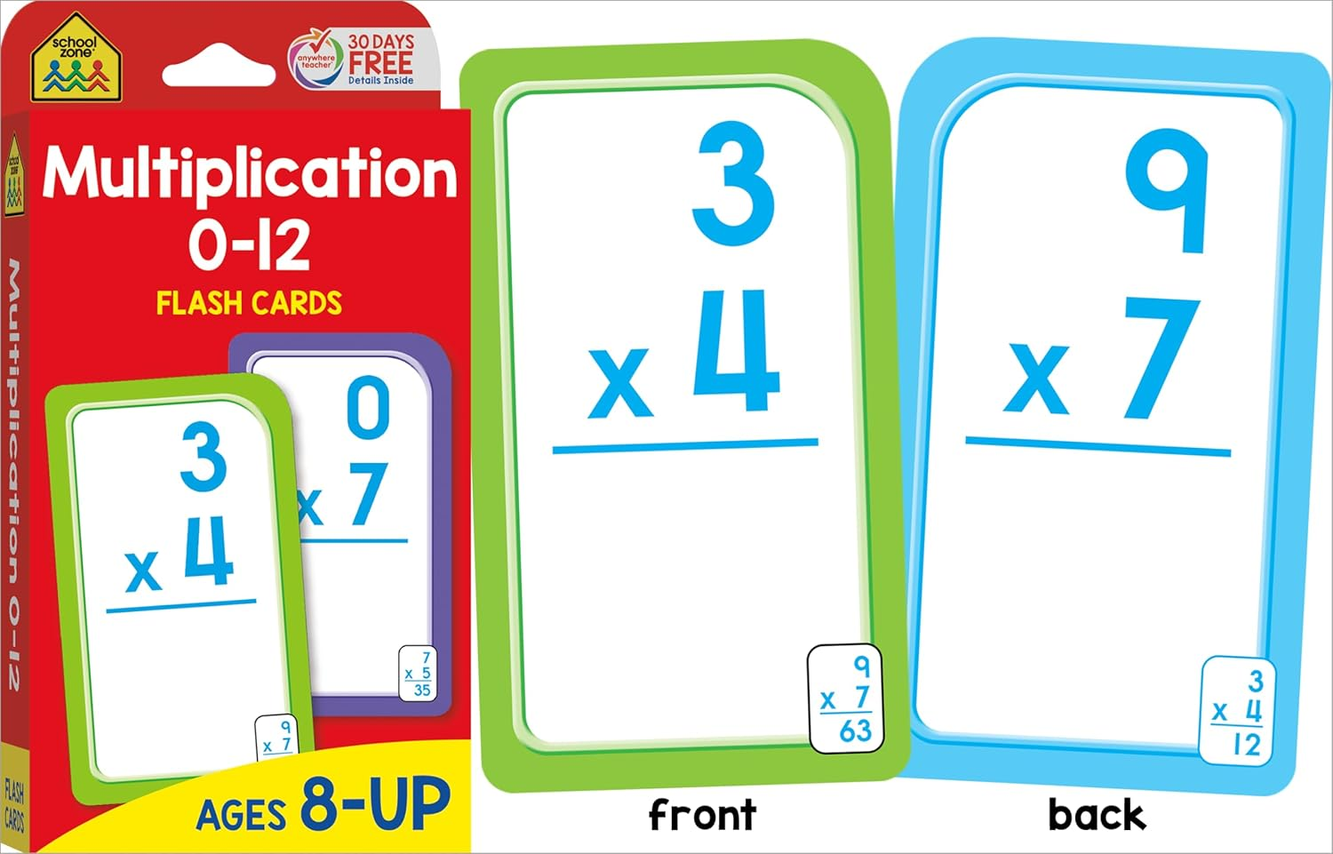 SCHOOL ZONE - Get Ready Flash Cards Multiplication & Division 2-Pack Grades 3-4, Ages 8-9, Multiplication, Division, and Elementary Math image number 5