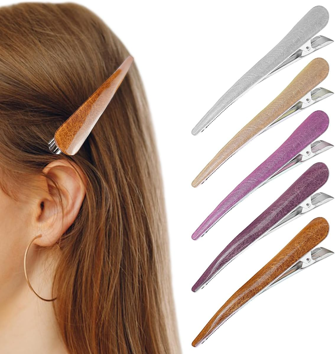 FERCAISH Pack of 5 Non-Slip Duckbill Hair Clips, Large Acrylic Horn Clip, Crocodile Clips, Hair Metal, Colourful Long Alligator Hair Clips for Women and Girls image number 3