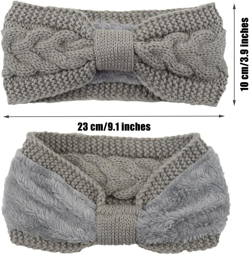 YOFASEN Pack of 2 Women'S Winter Headbands, Lined Fleece Hair Bands, Elastic Headband, Ear Warmer, Hairband, Crochet Hair Accessories, Knitted Headband for Women and Girls (White + Pink) - White + Pink image number 5