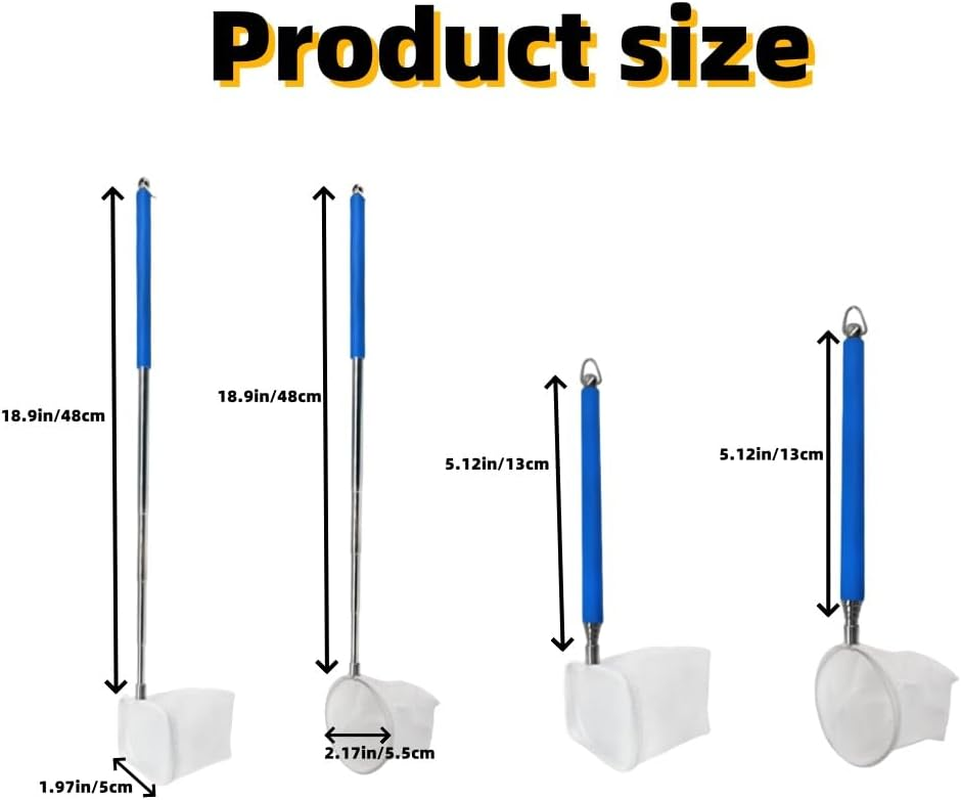 Leitungg 2Pcs Small Telescopic Shrimp Net for Aquarium & Fish Tank, Mini Telescopic Fish Net for Small Fish, Shrimp, Insect - Square & round Net Set, Easy to Use & Store image number 2