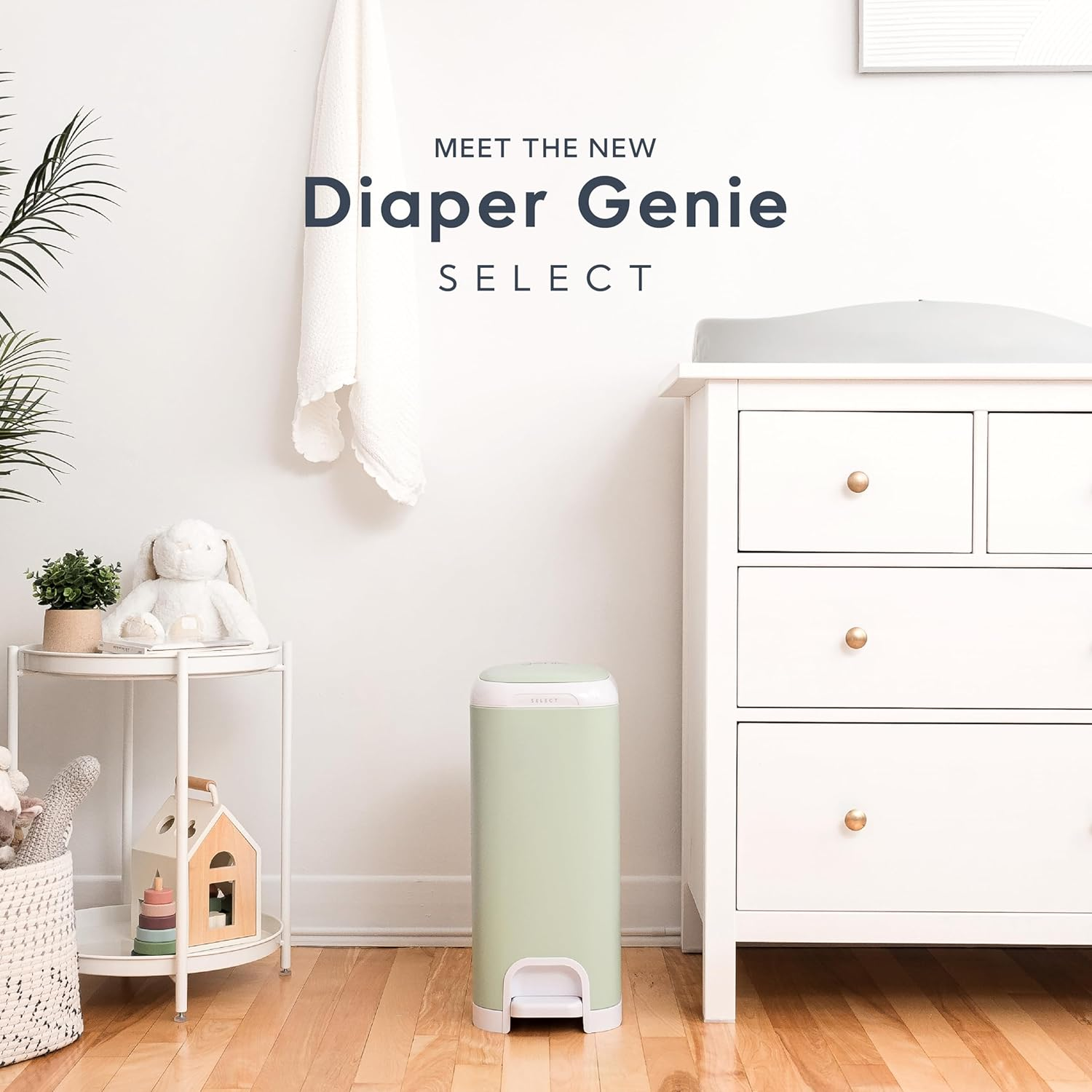 Diaper Genie Select Pail (Green) Is Made of Durable Stainless Steel and Includes 1 Starter Square Refill That Can Hold up to 165 Newborn-Sized Diapers. image number 2