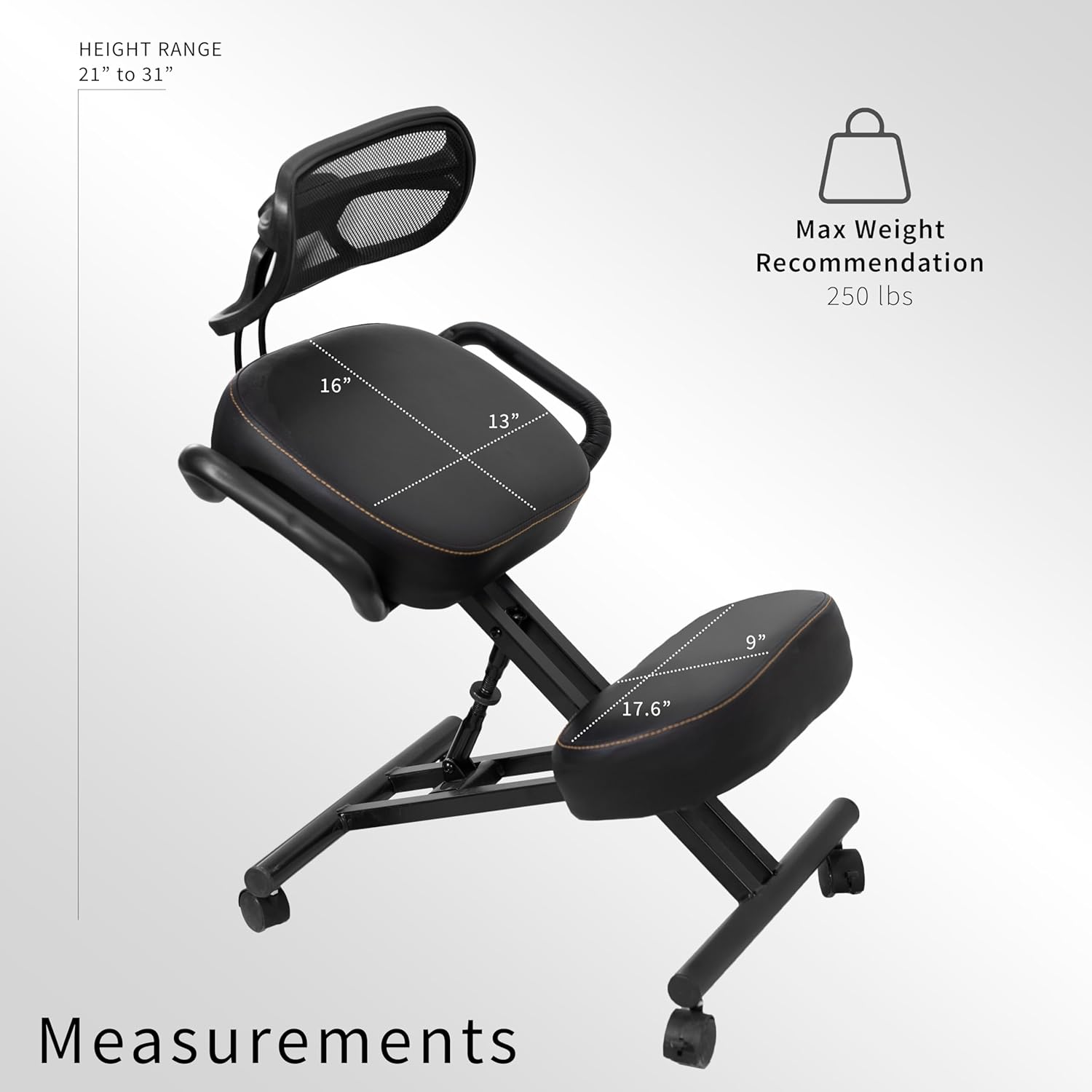 DRAGONN (By VIVO) Ergonomic Kneeling Chair with Back Support, Adjustable Stool for Home and Office with Angled Seat for Better Posture - Thick Comfortable Cushions, Black (DN-CH-K02B) image number 4