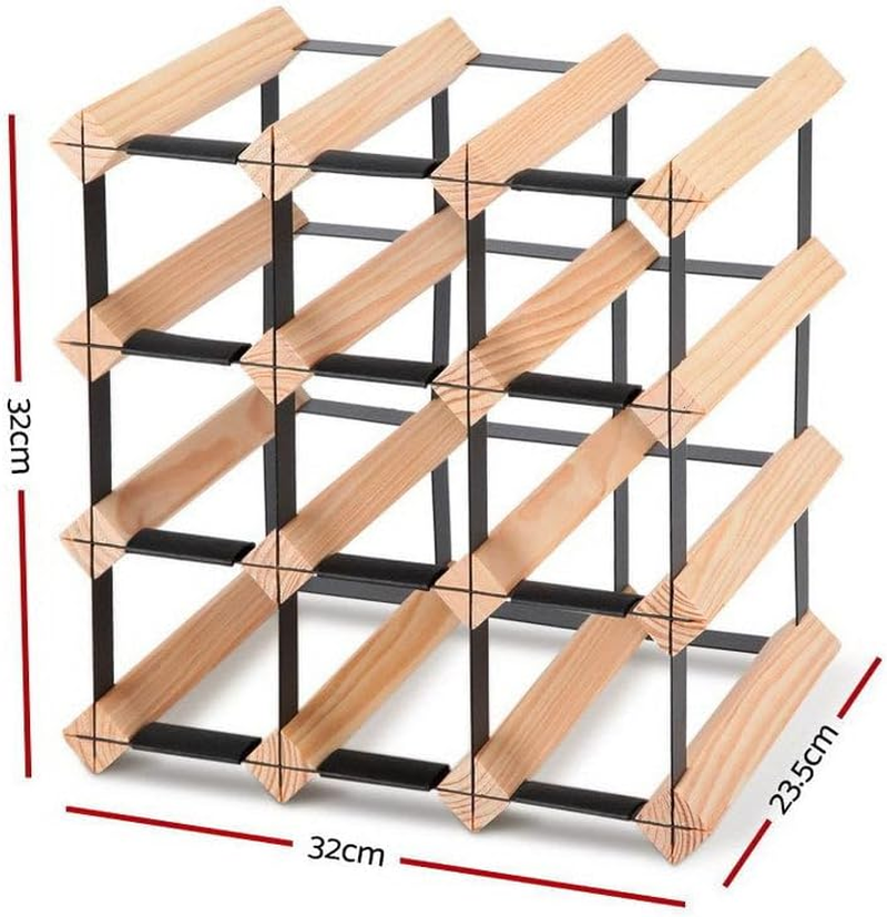 Artiss 4 Tier 12 Bottle Wine Rack, Wooden Timber Wines Bottles Storage Racks Holder Freestanding Display Organiser for Kitchen Cellar Bar, Stackable Modular Pine Wood 32 X 32 X 23.5Cm image number 2