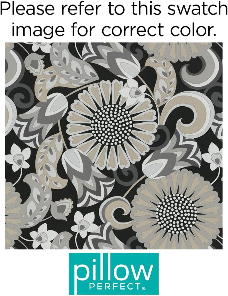 Pillow Perfect 611143 Outdoor/Indoor Sophia Graphite Square Corner Chair Cushion, 36.5" X 18", Black image number 3