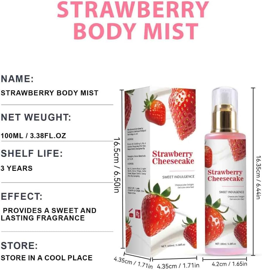 3PCS Strawberry Perfume Spray Refresh Natural Moisturizing Care Body Fragrance Strawberry Flavor Vitality Charm Perfume image number 6