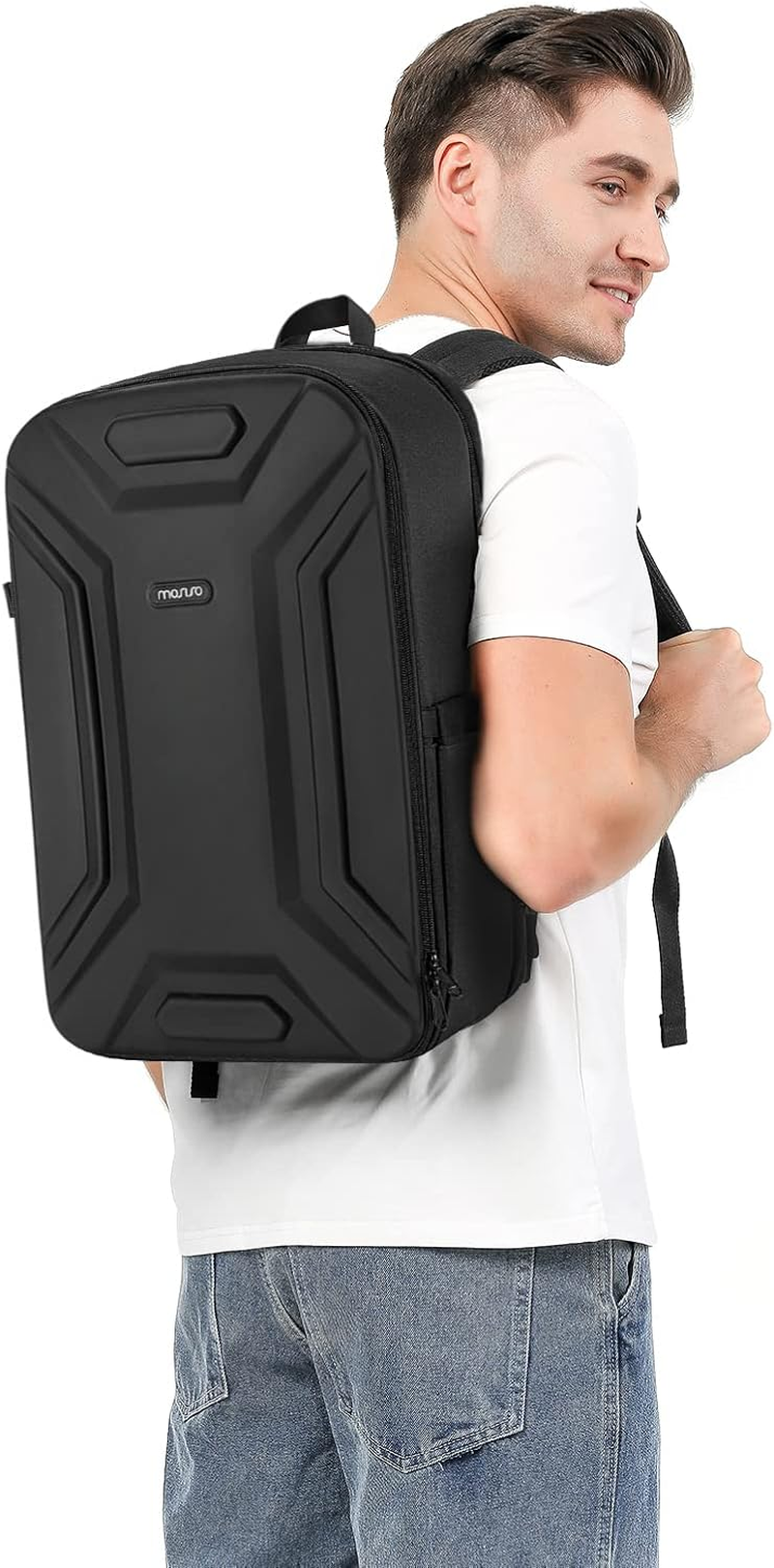 MOSISO Camera Backpack, Dslr/Slr/Mirrorless Camera Bag Waterproof Symmetric Geometric Hard Shell with Tripod Holder&15-16 Inch Laptop Compartment Compatible with Canon/Nikon/Sony, Black image number 5