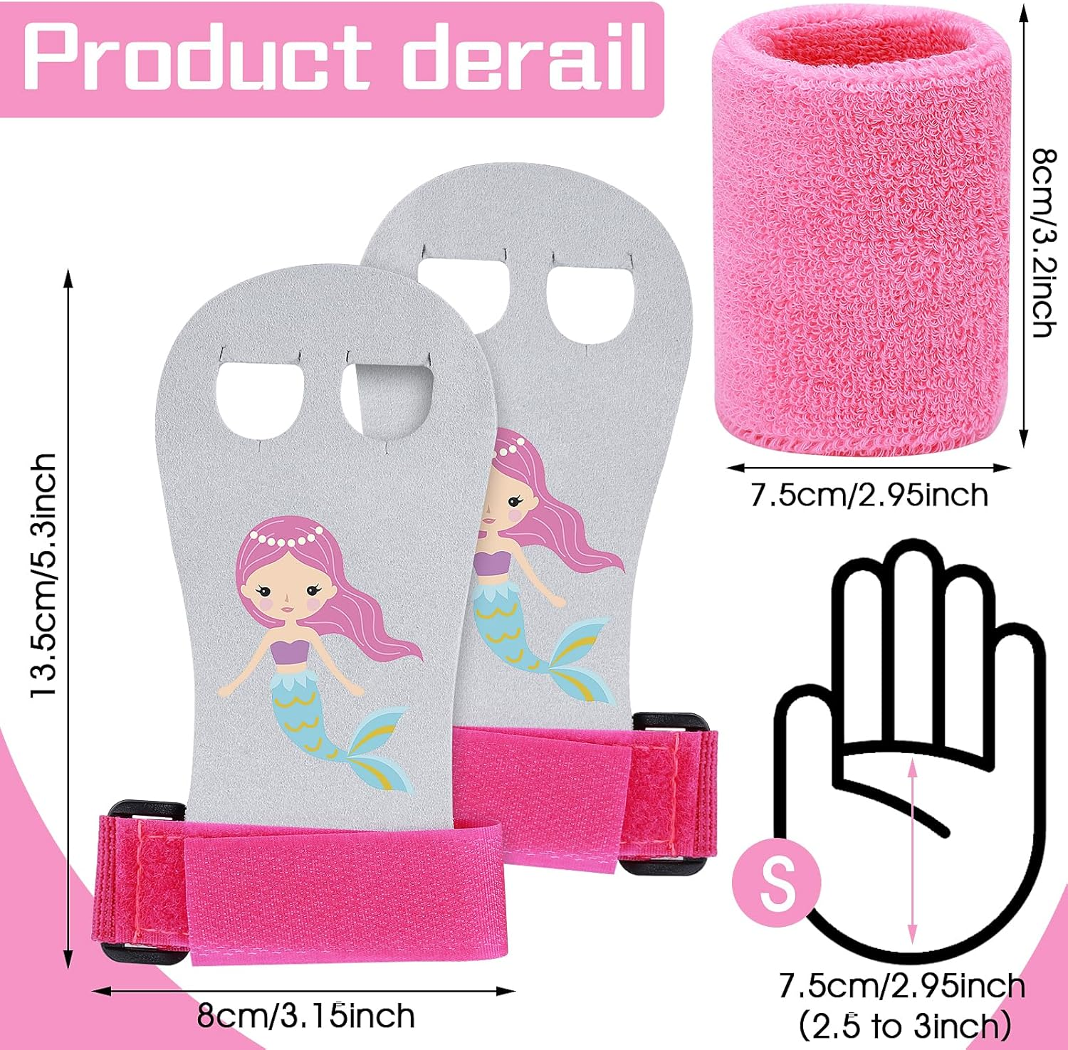 Abeillo 2 Gymnastics Grips Wristbands Sets for Girls Youth, Mermaid Gymnastic Hand Grips Gymnastic Bar Palm Protection and Wrist Support Sports Accessories for Workout and Exercise image number 2