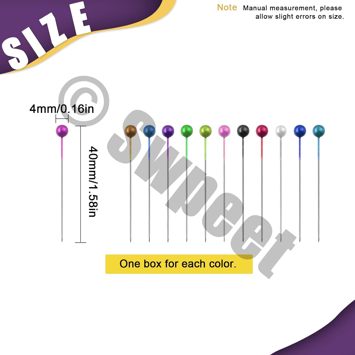 Swpeet 1200Pcs Sewing Pins Multicolor Head Pins Assortment Kit, Straight Quilting Pins Pearlized Ball Head Quilting Pins, Pearl Head Pins for Crafting Dressmaker DIY Craft Fabric Sewing Decorations image number 2