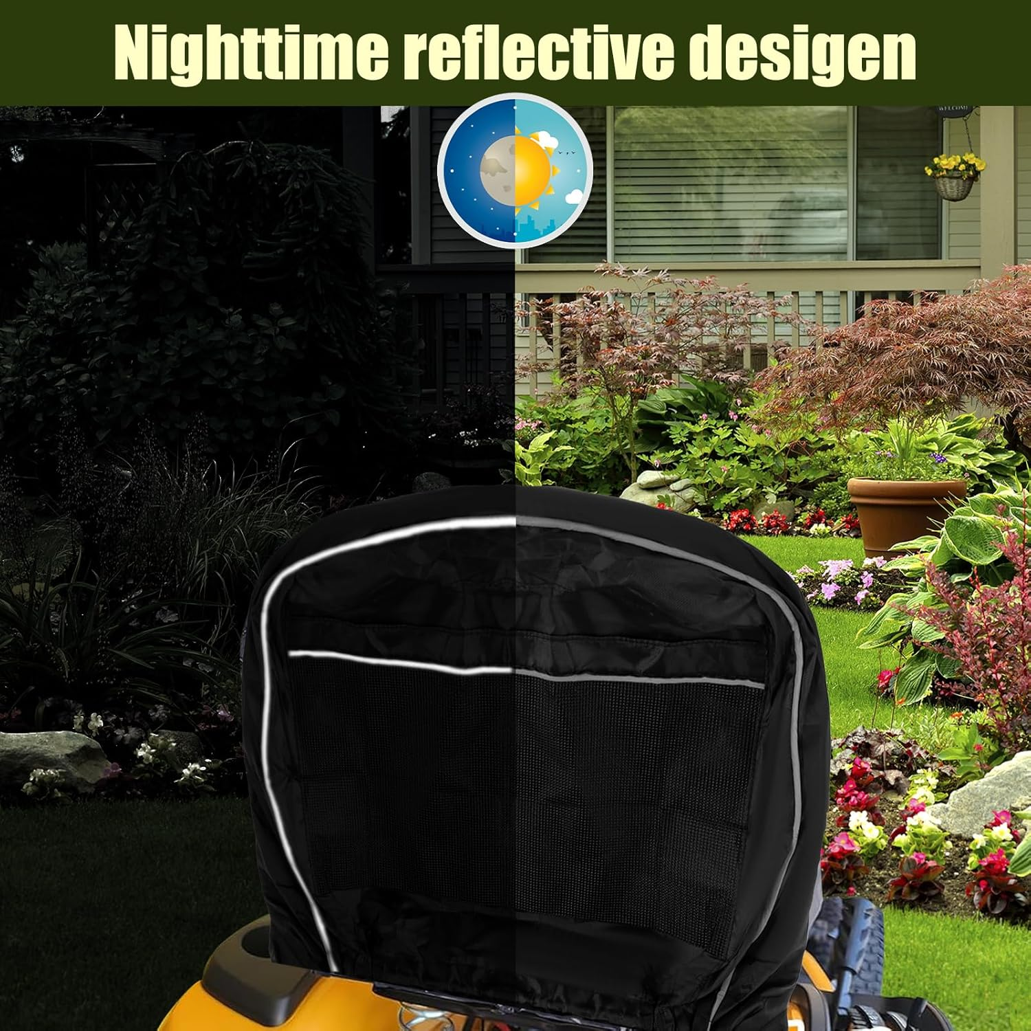 Lawn Mower Seat Cover with Multiple Pouch, Waterproof Lawn Mower Seat Protector Heat Resistance Tractor Seat Cover Breathable 600D Oxford Cloth Mower Seat Protective Cover for Lawn Mower image number 2