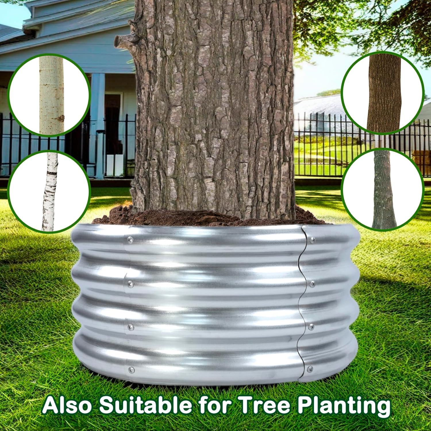 2Pcs Raised Garden Bed 2X2X1 FT round Galvanized Metal Raised Garden Boxes Outdoor Planter Box for Vegetables Flowers Herb (2&times;2&times;1 FT / 60 * 60 * 29 CM)