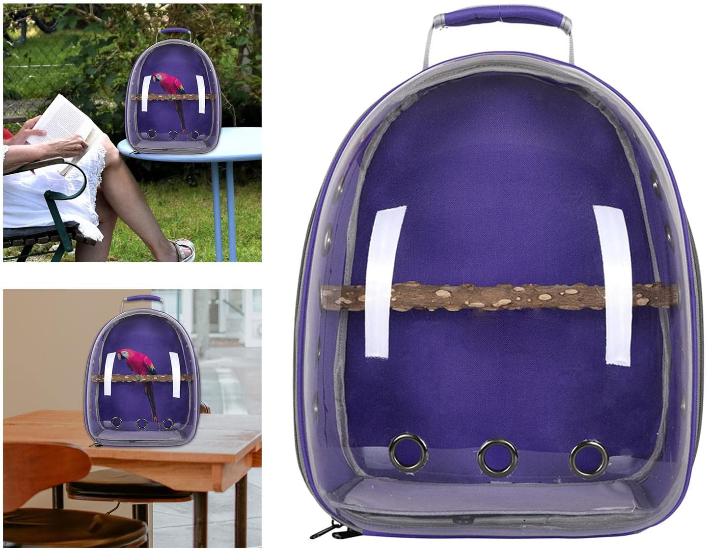 Bird Carrier Bag Pet Backpack Parrot Cage Large Space with Standing Perch Lightweight Carry Bag for Finches - Purple image number 3