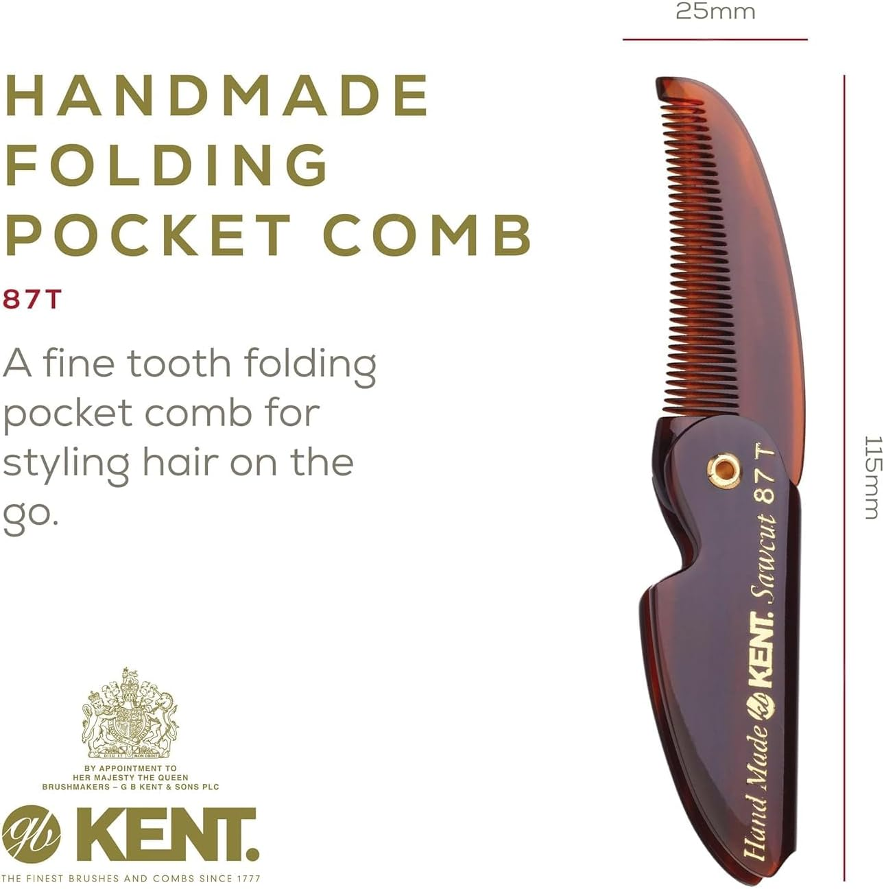 Kent 87T Combo Handmade Folding Pocket Comb for Men, Fine Tooth Hair Comb Straightener for Everyday Grooming Styling Hair, Beard or Mustache, Use Wet or Dry, Saw Cut Hand Polished, Made in England image number 6