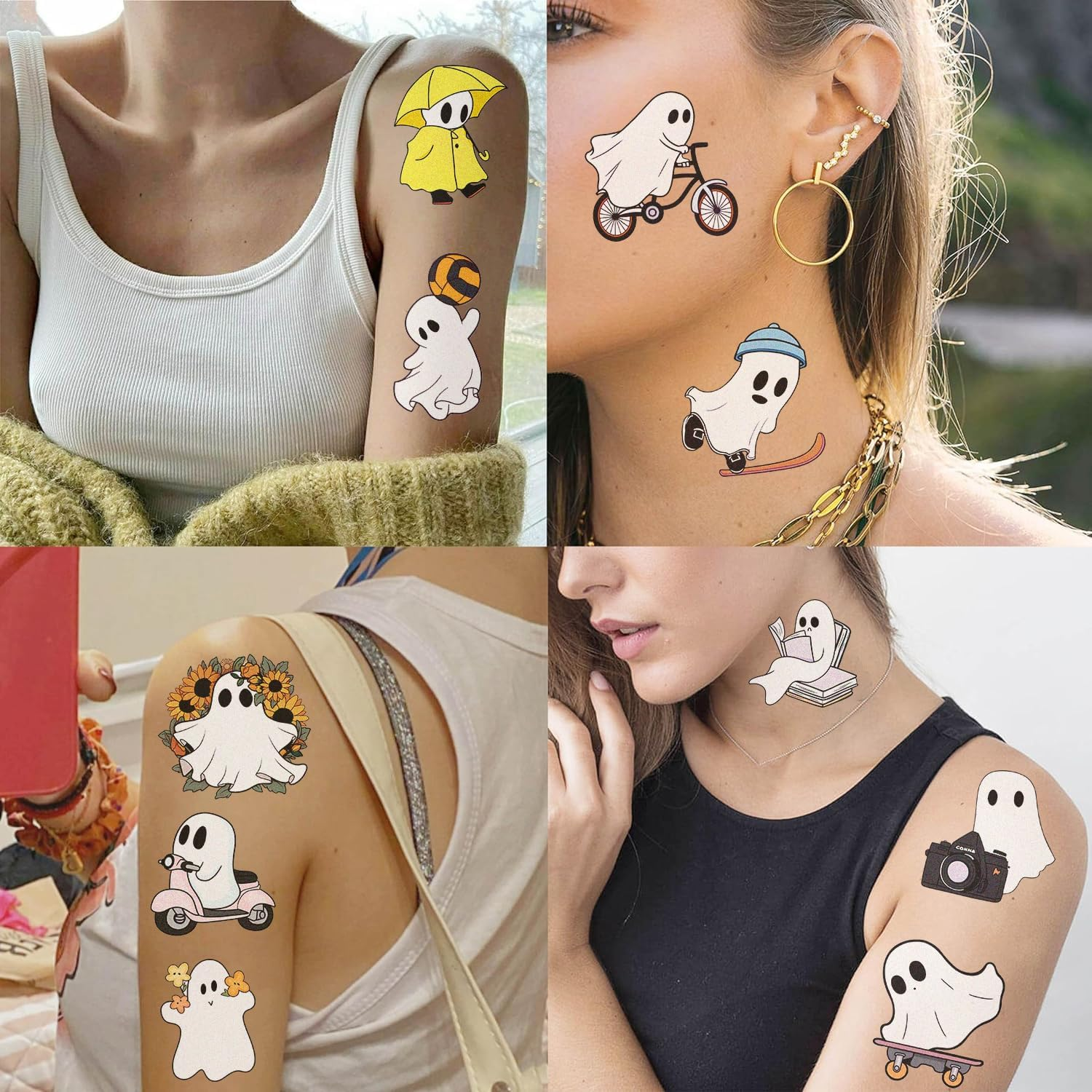 10 Sheet Ghost Halloween Waterproof Temporary Tattoos for Kids Party Supplies, Temp Tattoo Stickers for Kids Girls Boys Birthday Party Favors Activities (Ghost) image number 6