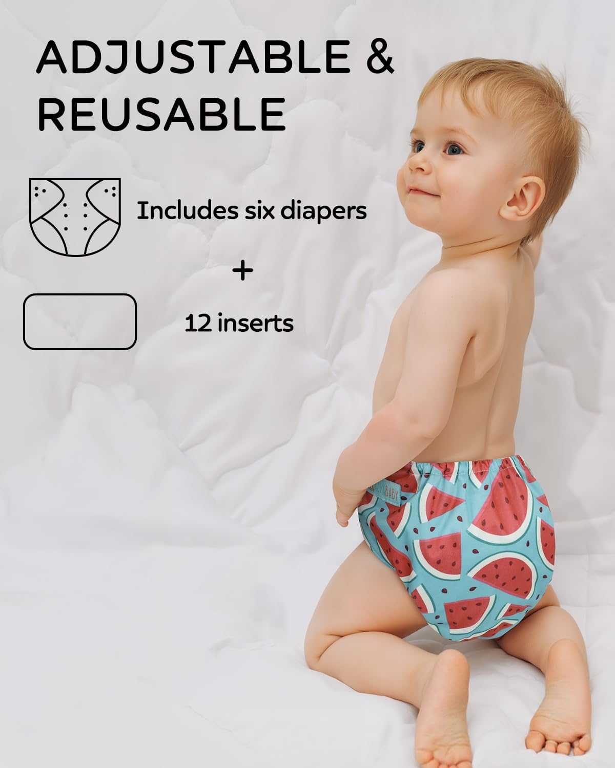 ALVABABY Baby Cloth Diaper 6 Packs with 12 Inserts Cloth Diaper Covers Adjustable Washable Reusable for Baby Girls Boys image number 5