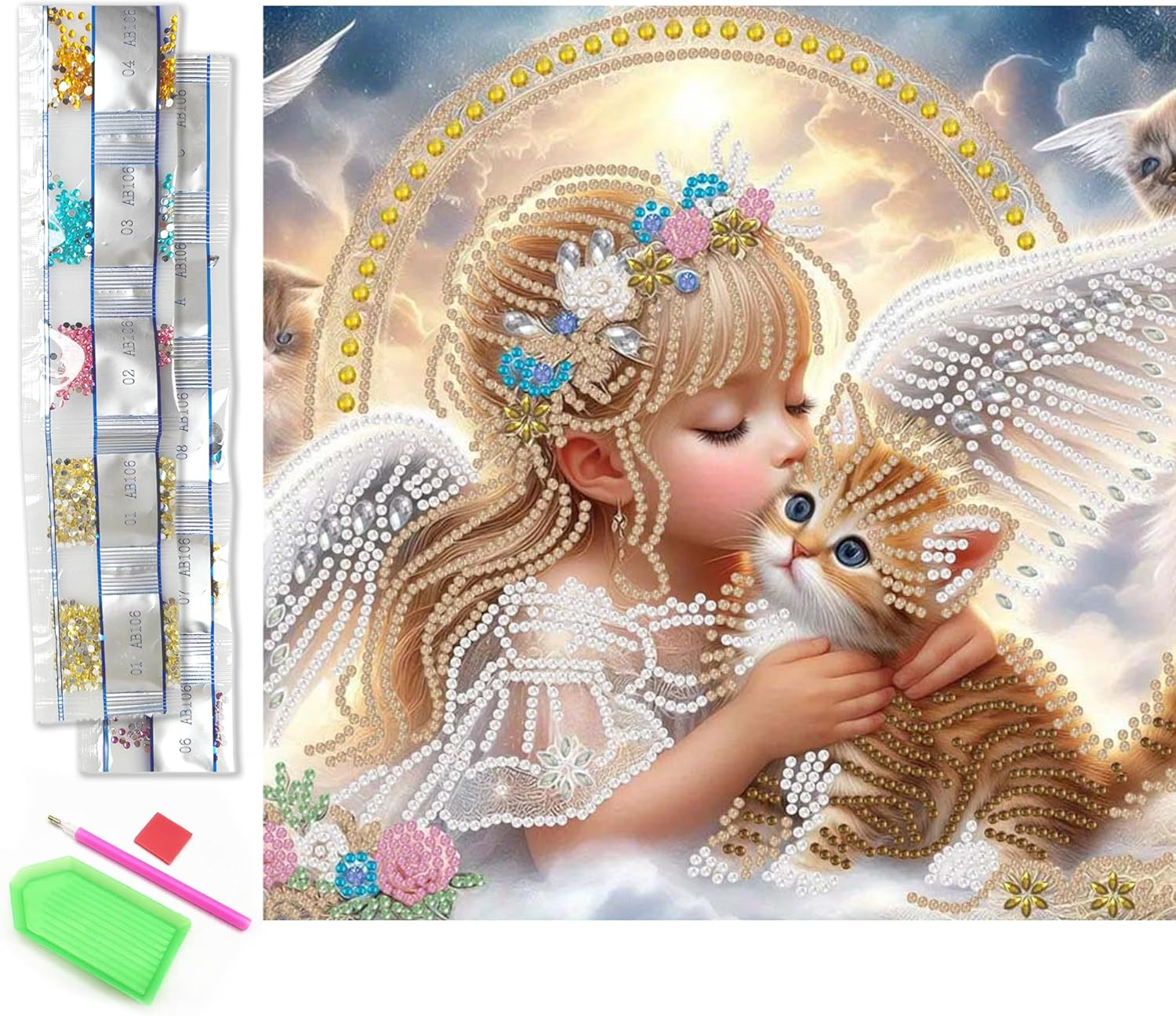 Diamond DIY Sticker Paintings Kits for Adults，5D DIY Crystal Diamond Point Painting with Crafts，Suitable for Beginners， Wall Decoration， Wife'S Gift，12&times;12 Inch/30&times;30 Cm, Animal (Girl & Cat) image number 3