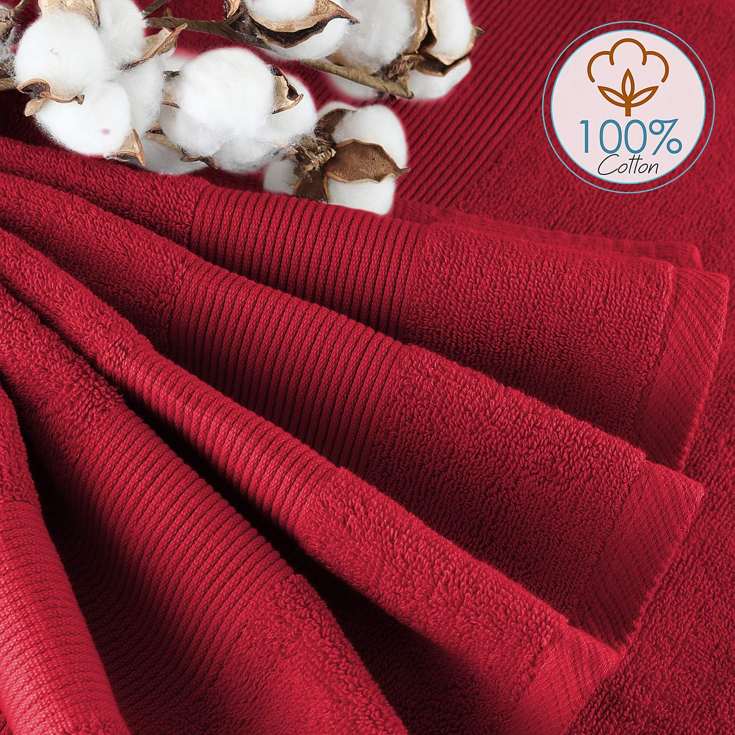 Hearth & Harbor Bath Towels for Bathroom - 100% Ring Spun Cotton Luxury Bathroom Towels - Soft & Highly Absorbent Bath Towels Set, 10 Piece Set (2 Bath Towels, 2 Hand Towels, 6 Washcloths) - Red image number 3