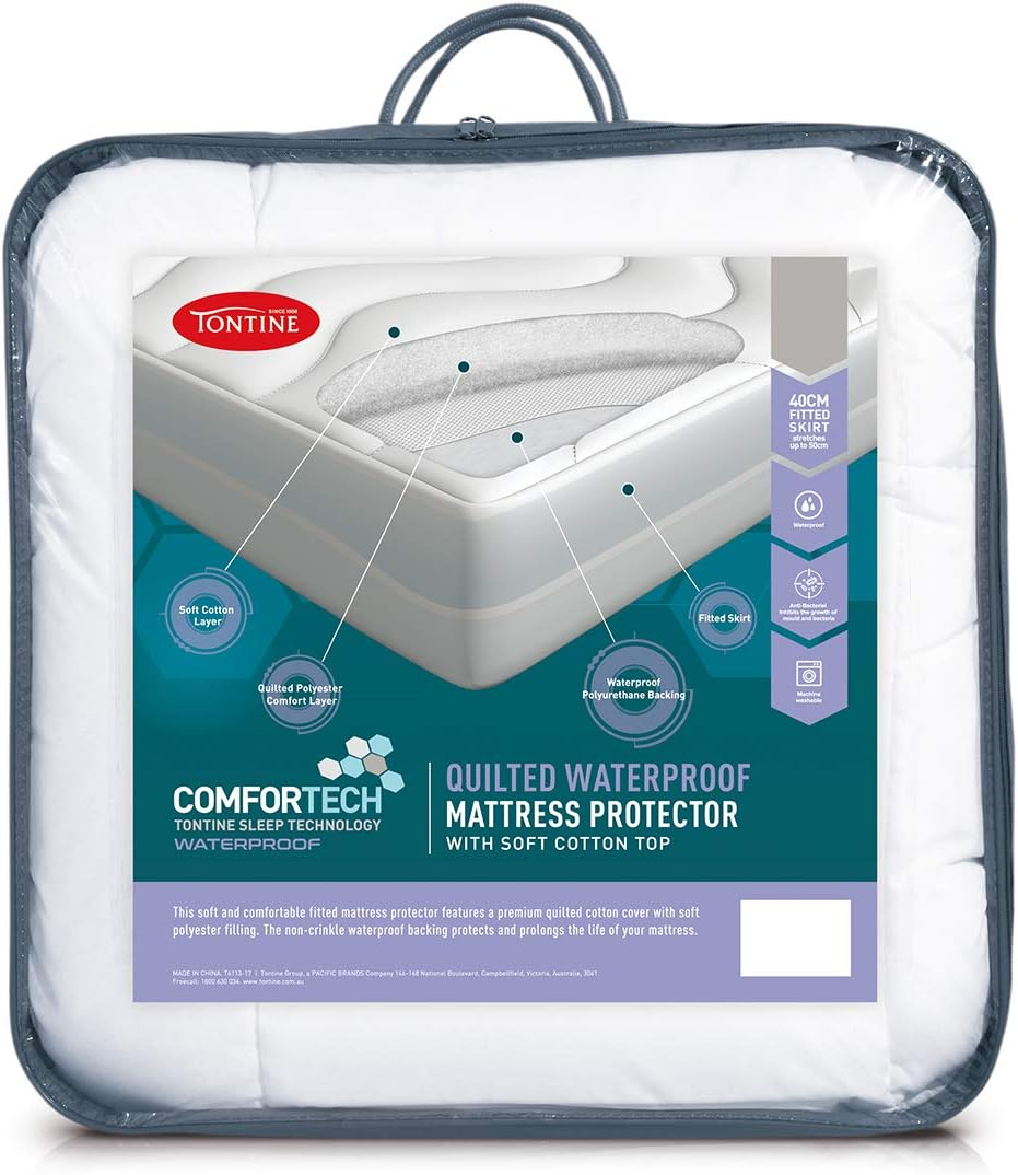 Tontine Comfortech Quilted Waterproof Mattress Protector, King &ndash; Soft Cotton Cover with Anti-Bacterial Treated Filling &ndash; Waterproof Backing and 40Cm Fitted Skirt &ndash; Machine Washable image number 4