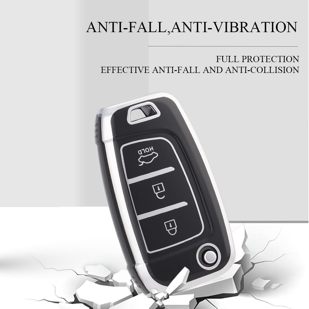 HIBEYO TPU Key Fob Cover for Hyundai Elantra Solaris 2 Tucson I30 I35 I40 Ix35 Kona Genesis Santa Fe Azera Verna Accent Celesta Sonata Accessories Key Shell Cover Flip 3 Button Key-Puprle - Gold Black image number 2