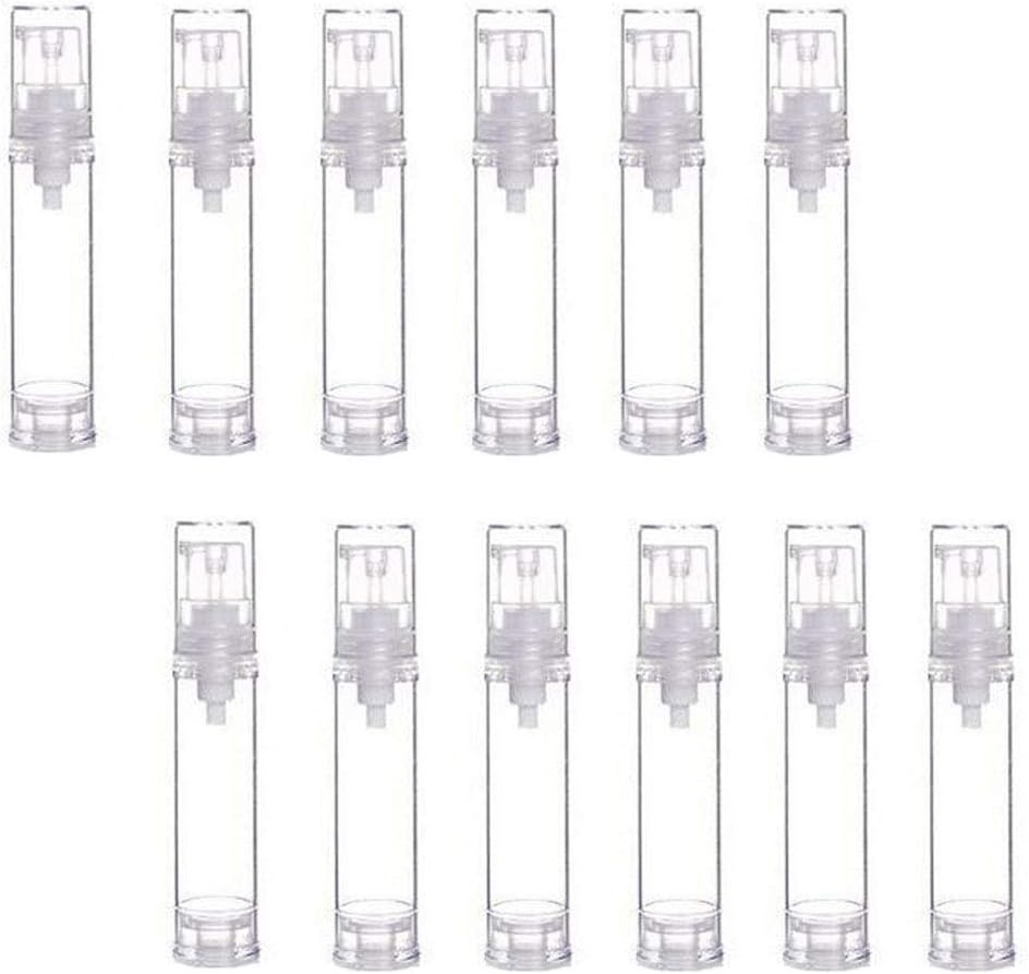 12Pcs Clear Plastic Airless Vacuum Pump Bottle Empty Refillable Cosmetic Makeup Sample Packing Cream Lotion Toiletries Liquid Storage Containers Vial Pots Perfect for Travel(10Ml/0.34Oz)