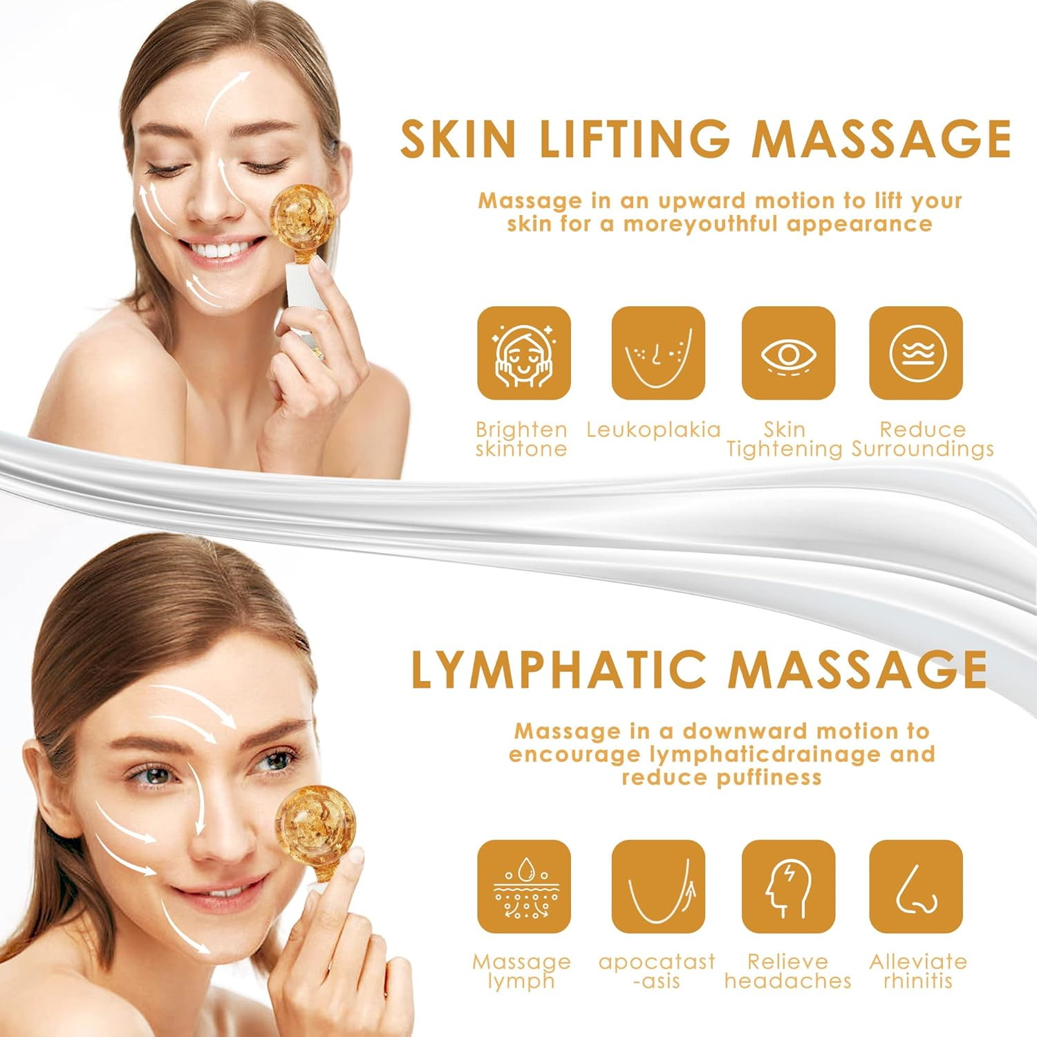 Lazzybeauty Ice Globes for Facial, Cooling Globes Set for Eye & Neck, Cold Glass Ice Roller Ball, Cryo Sticks Face Globes, Tighten Skin, Reduce Puffiness and Dark Circles, Enhance Circulation, Gold image number 4