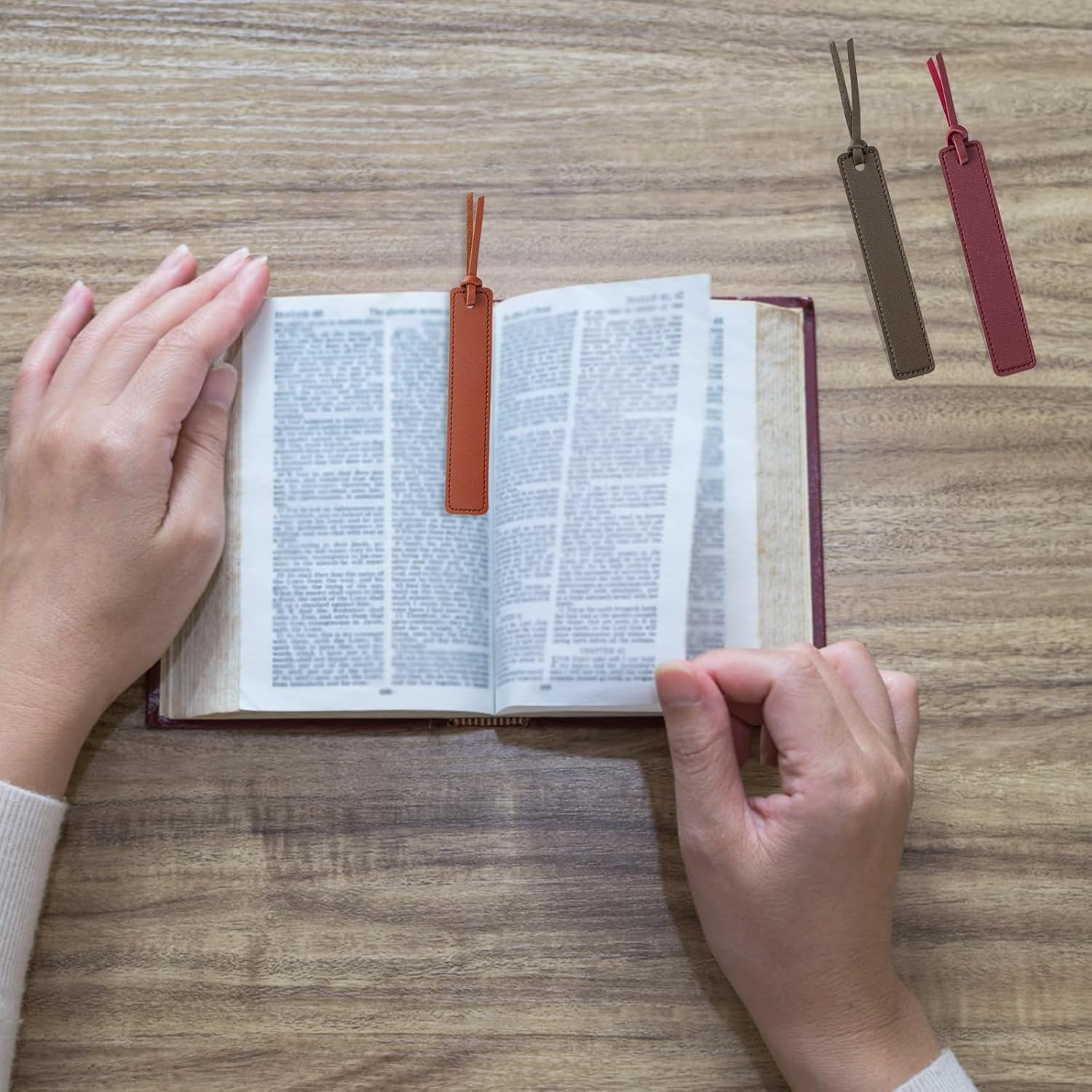 6 Pcs Leather Bookmarks with Rope, Classic Stitched Handmade Custom Bookmark with Cord for Men Women (Colorful)