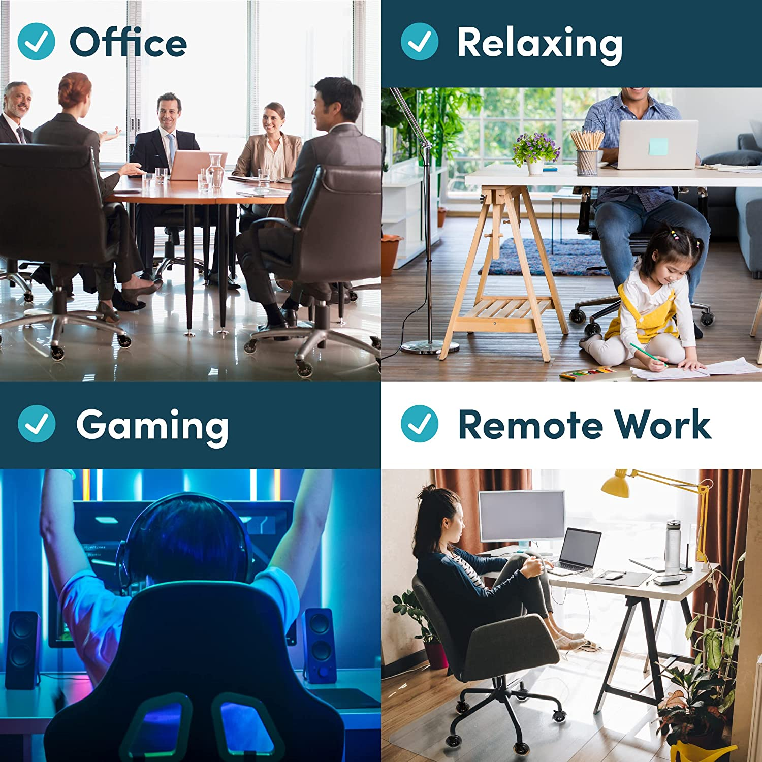 Office Chair Wheels Replacement Rubber Chair Casters for All Floors Including Hardwood Floors, Office Chair Castors for Home and Office Chairs to Replace Office Chair Mats - Universal Fit (NOT 1KEA)