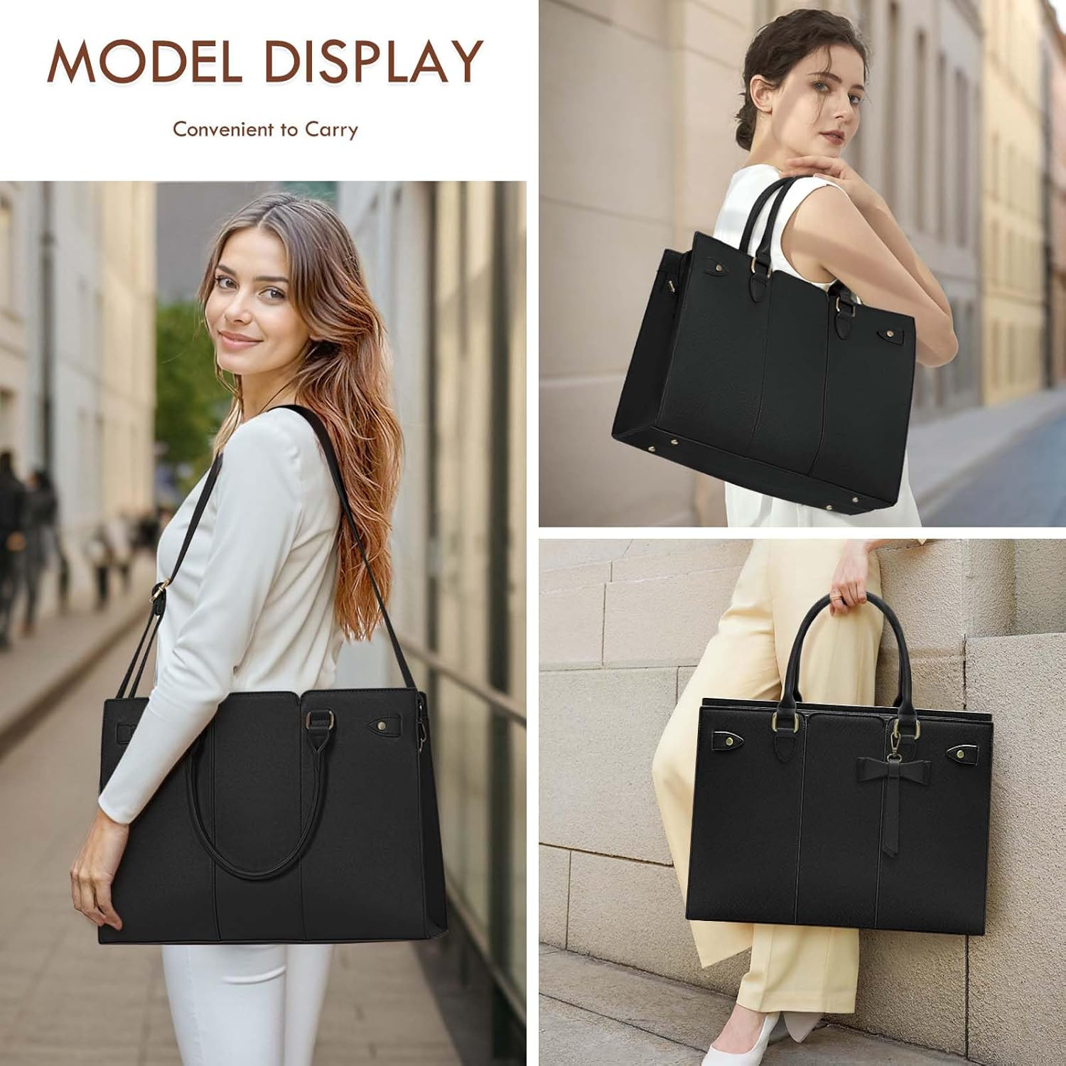 RAINSMORE Laptop Bag for Women 15.6 Inch Laptop Tote Bag Waterproof Pu Leather Work Bag Professional Computer Briefcase Business Office Teacher Handbag Large Capacity Crossbody Shoulder Bag Purse - Dark Brown image number 5