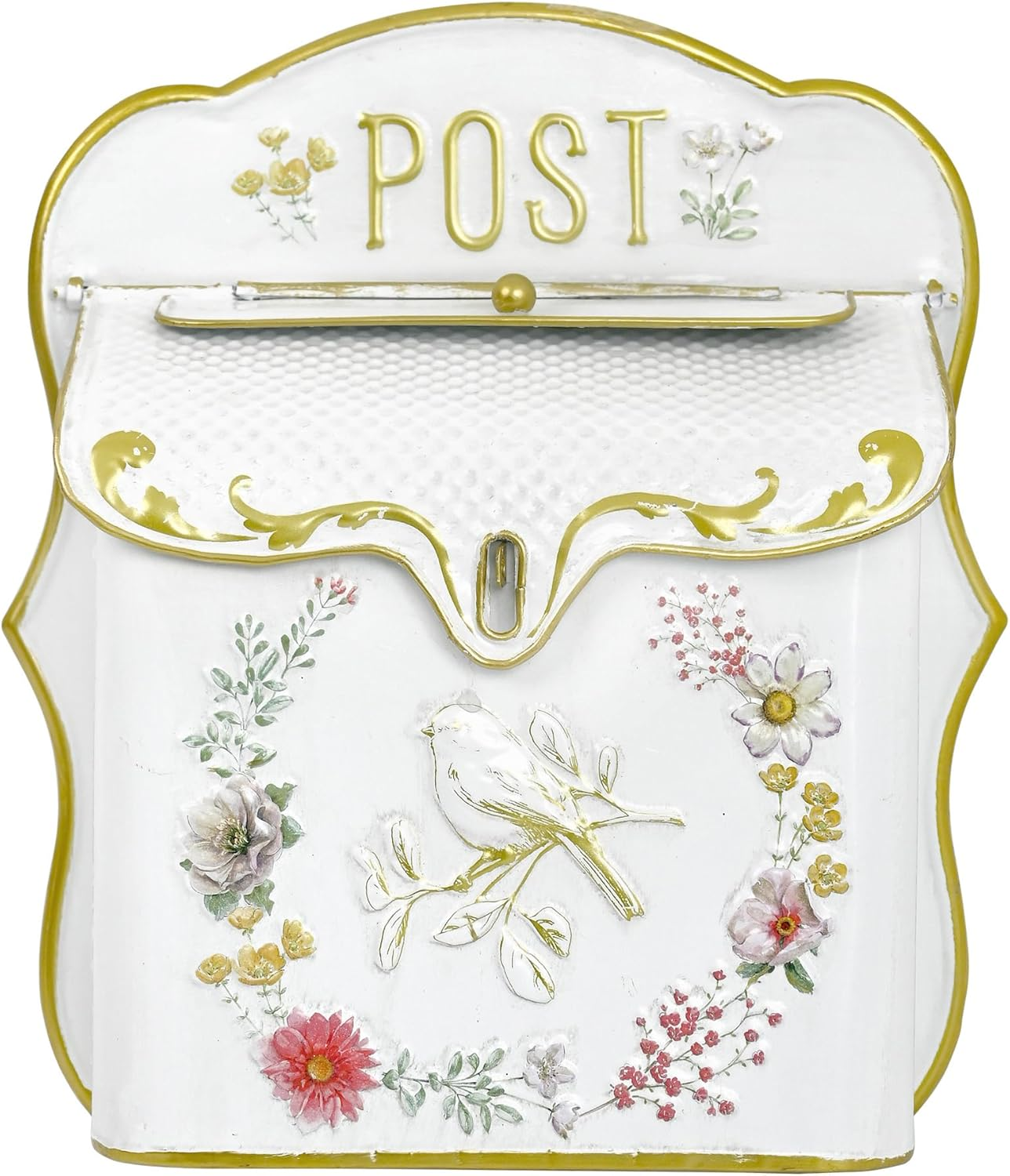 Z&sup2; Belladecor Mailbox Wall Mount Mailboxes for outside Vintage Mail Boxes for House outside Metal Drop Box Antique Style Nostalgic Charm Home Decorative, Butterfly Pattern, White