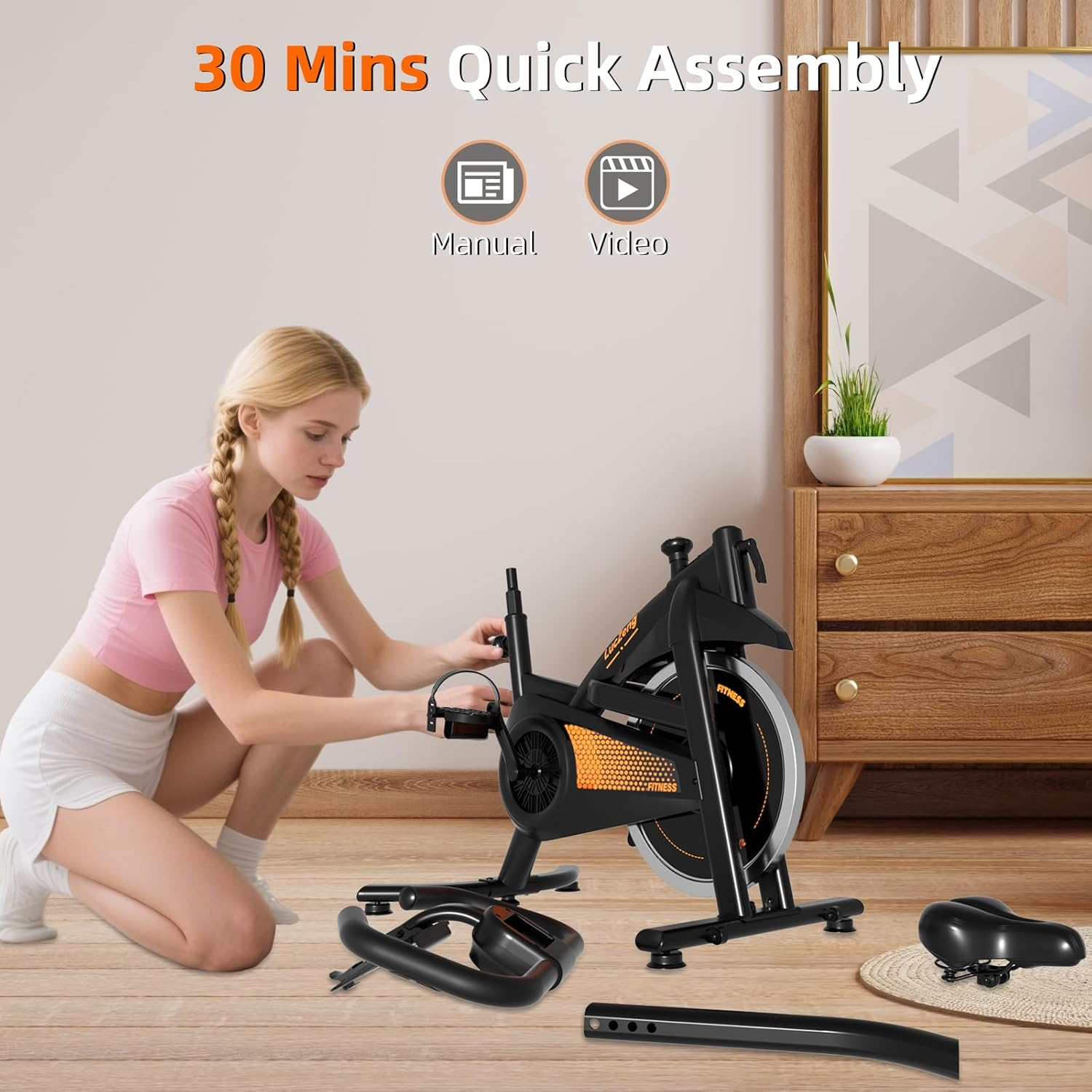 【Update】Luczeng Exercise Bike, Stationary Bike for Home with Heart Rate Monitoring, Indoor Spin Bike with Silent Belt Drive, Heavy Flywheel, Comfortable Seat Cushion and Upgraded Digital Display image number 6