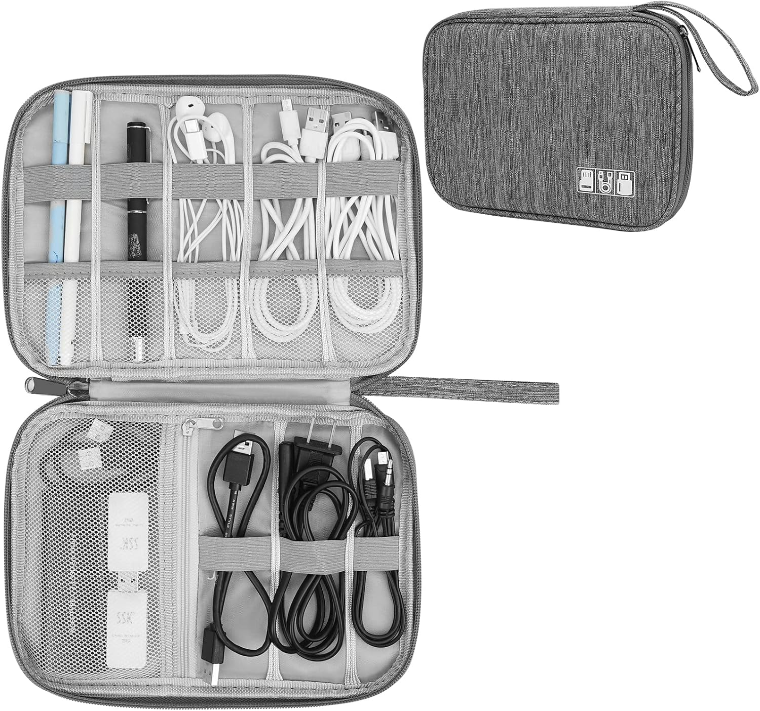 Electronic Organizer Travel Universal Cable Organizer Electronics Accessories Bag for Cable, Charger, Phone, USB, SD Card,1Pack