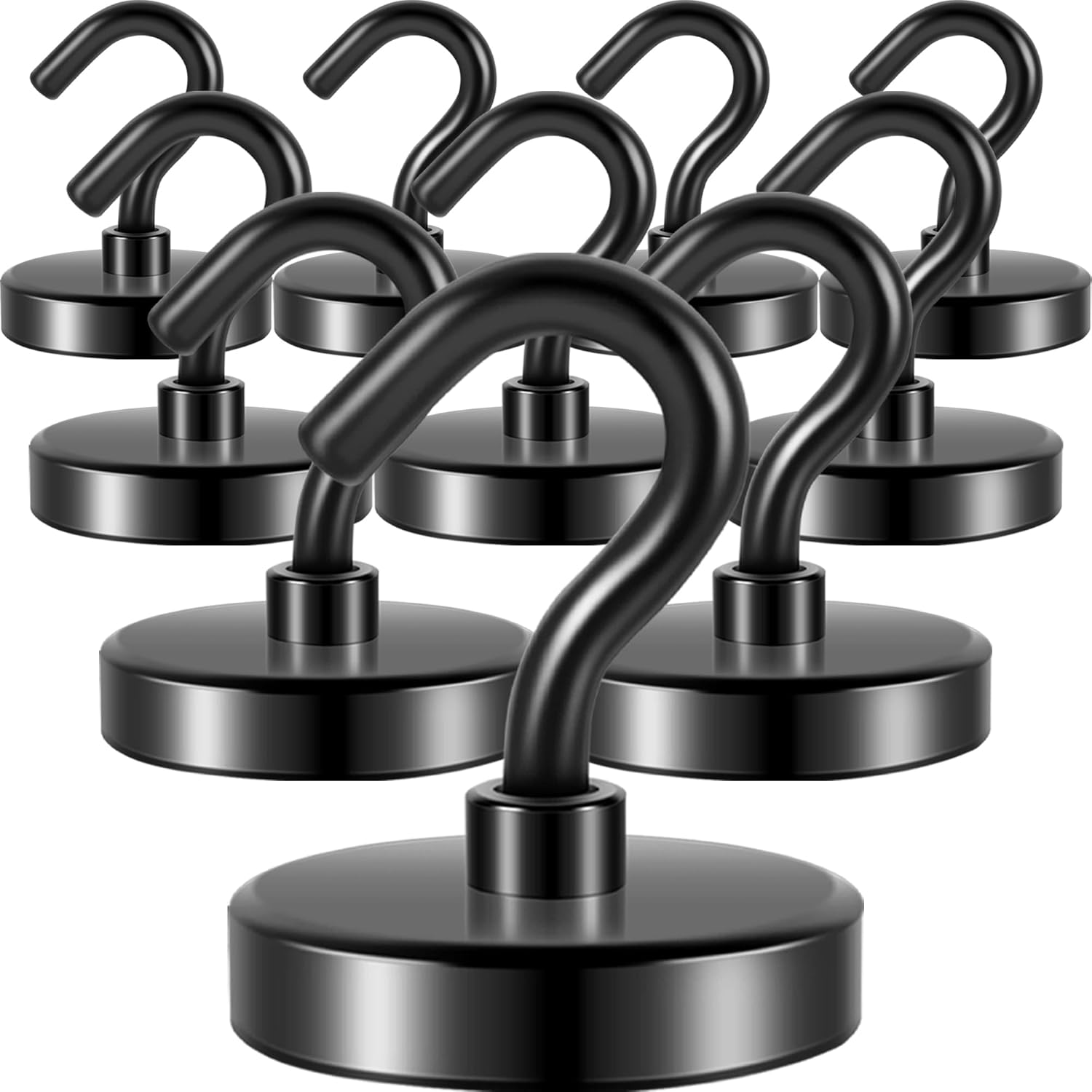 Neosmuk Magnetic Hooks, Heavy Duty Earth Magnets with Hook for Refrigerator, Extra Strong Cruise Hook for Hanging, Magnetic Hanger for Cabins, Grill (Silvery White, Pack of 10)