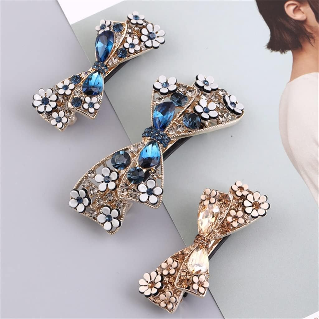 Alligator Clip,Headdress,Hair Clamp,Hairpins,Hairpin Female Korean Rhinestone Bow Hairpin One Word Clip Headgear Top Clip Back Head Broken Hairpin Clip (Color : A, Size : 6.5 * 4.5Cm) image number 1