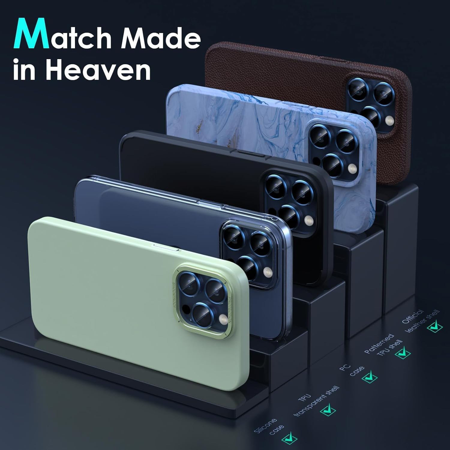 Smasener for Camera Lens Protector for Iphone 15 Pro 6.1In Iphone 15 Pro Max 6.7In,9H Tempered Glass Metal Individual Ring Camera Cover for Iphone 15 Pro 6.1In Iphone 15 Pro Max 6.7In[Blue Titanium] image number 2