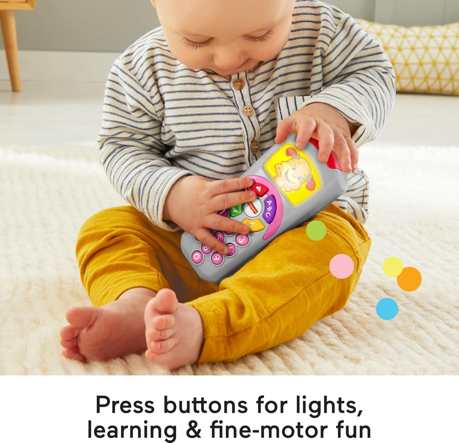 Fisher-Price Baby Learning Toy Laugh & Learn Sis&rsquo; Remote Pretend TV Control with Music & Lights for Infants Ages 6+ Months image number 5