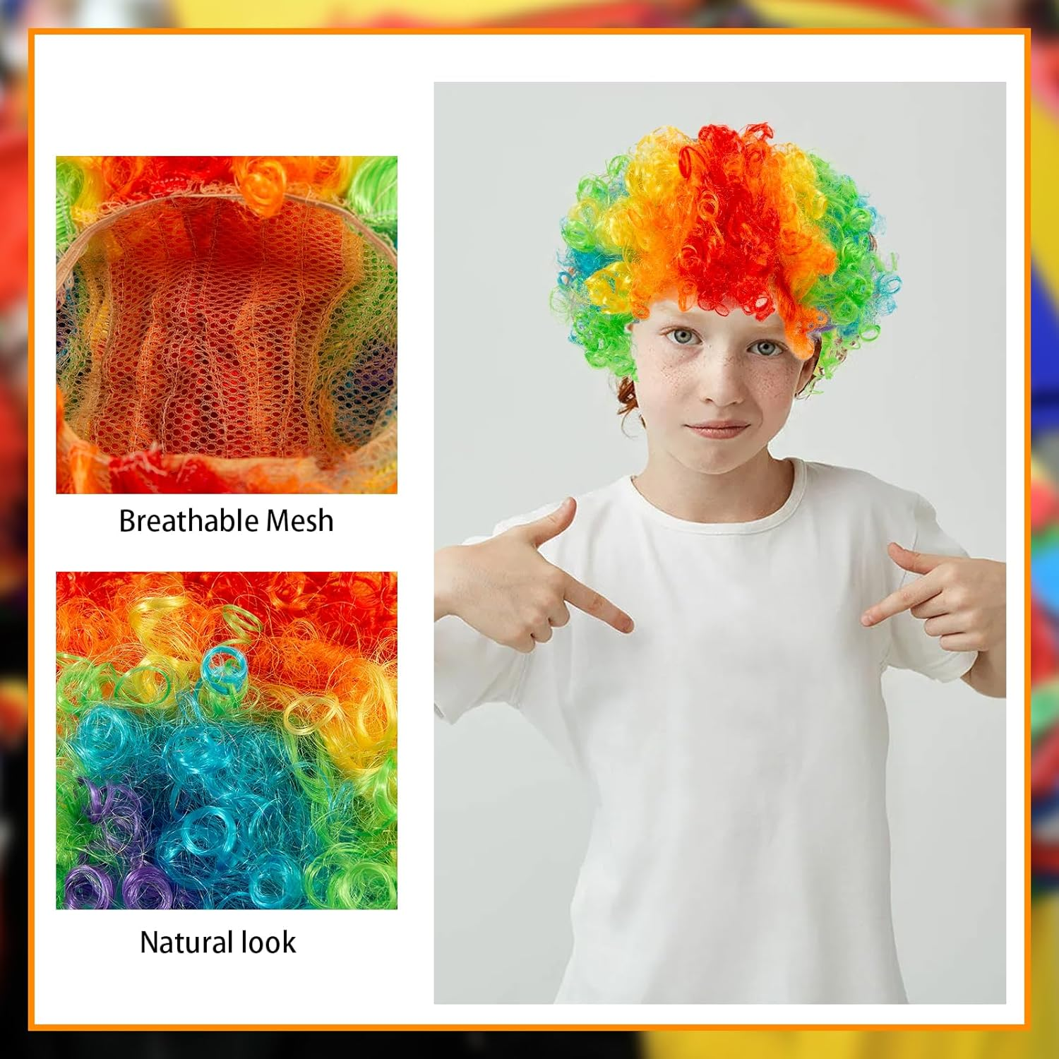 AGDGV 2 Pack Rainbow Afro Clown Wigs for Adults & Kids, 70'S 80'S Disco Curly Synthetic Hair Wig, Halloween Costume Party Cosplay Christmas Wig (Colorful & Fluffy) image number 4