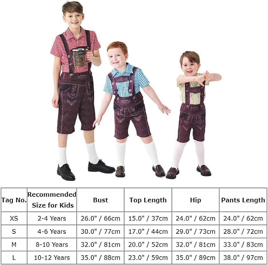 IBTOM CASTLE Toddler Boys Oktoberfest Costume Lederhosen Shorts German Bavarian Halloween Beer Festival Dress up Outfit Set image number 4