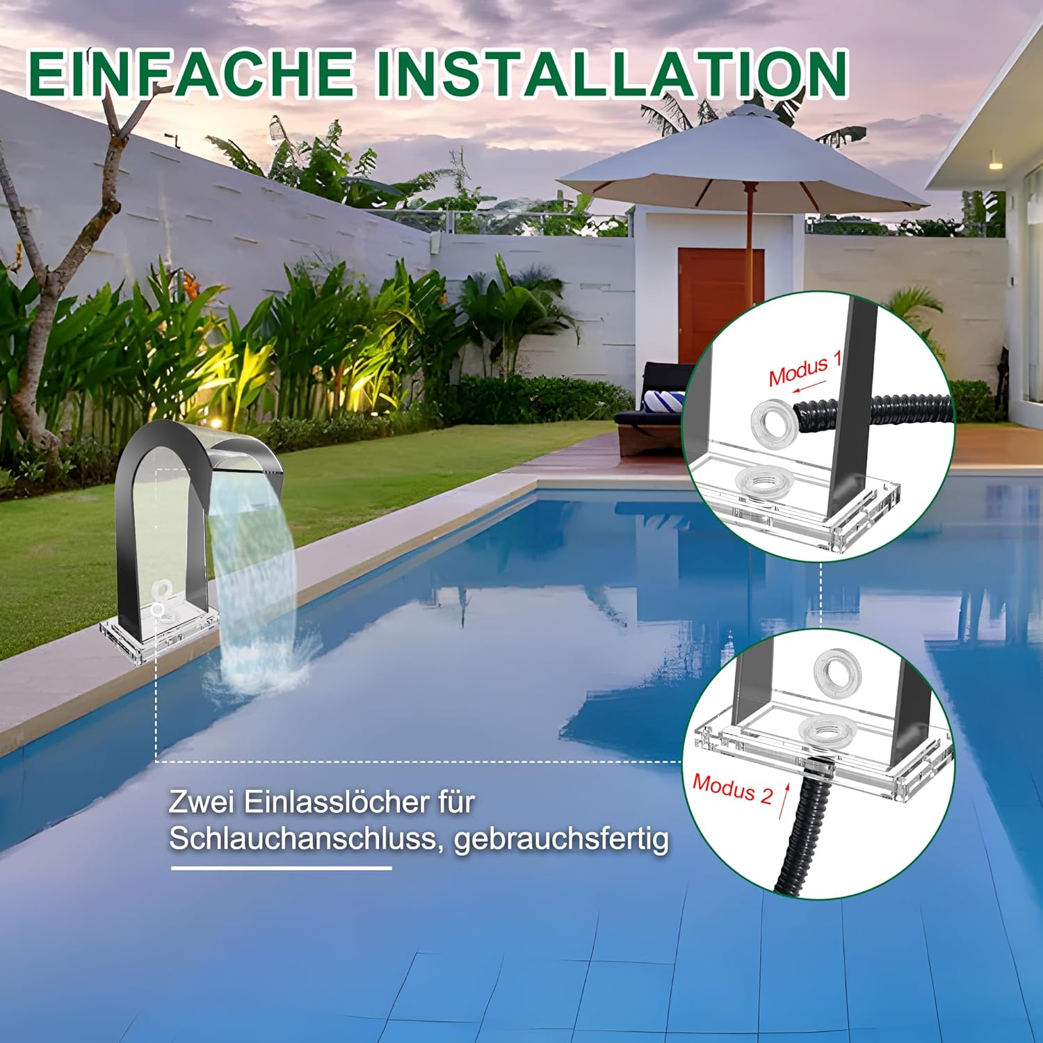 Waterfall Spillway Acrylic Pool Fountain Curved with Accessories, Pond Waterfalls S-Shaped Outdoor Water Spillway Fountains Kit for Garden Patio Swimming Pool Decoration-42Cm Height image number 6