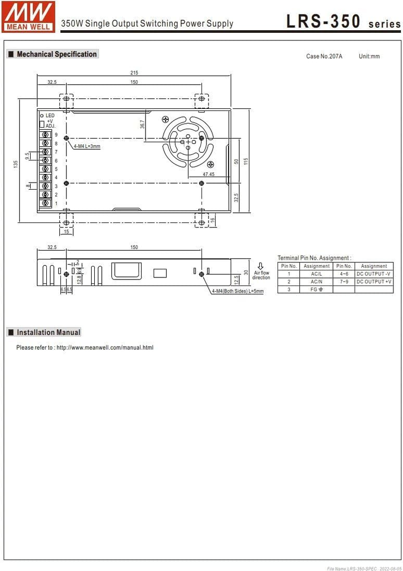 Mean Well LRS-350-5 Enclosed Switching Power Supply, 5V, 60A, 300W, Meanwell Power Supply image number 3