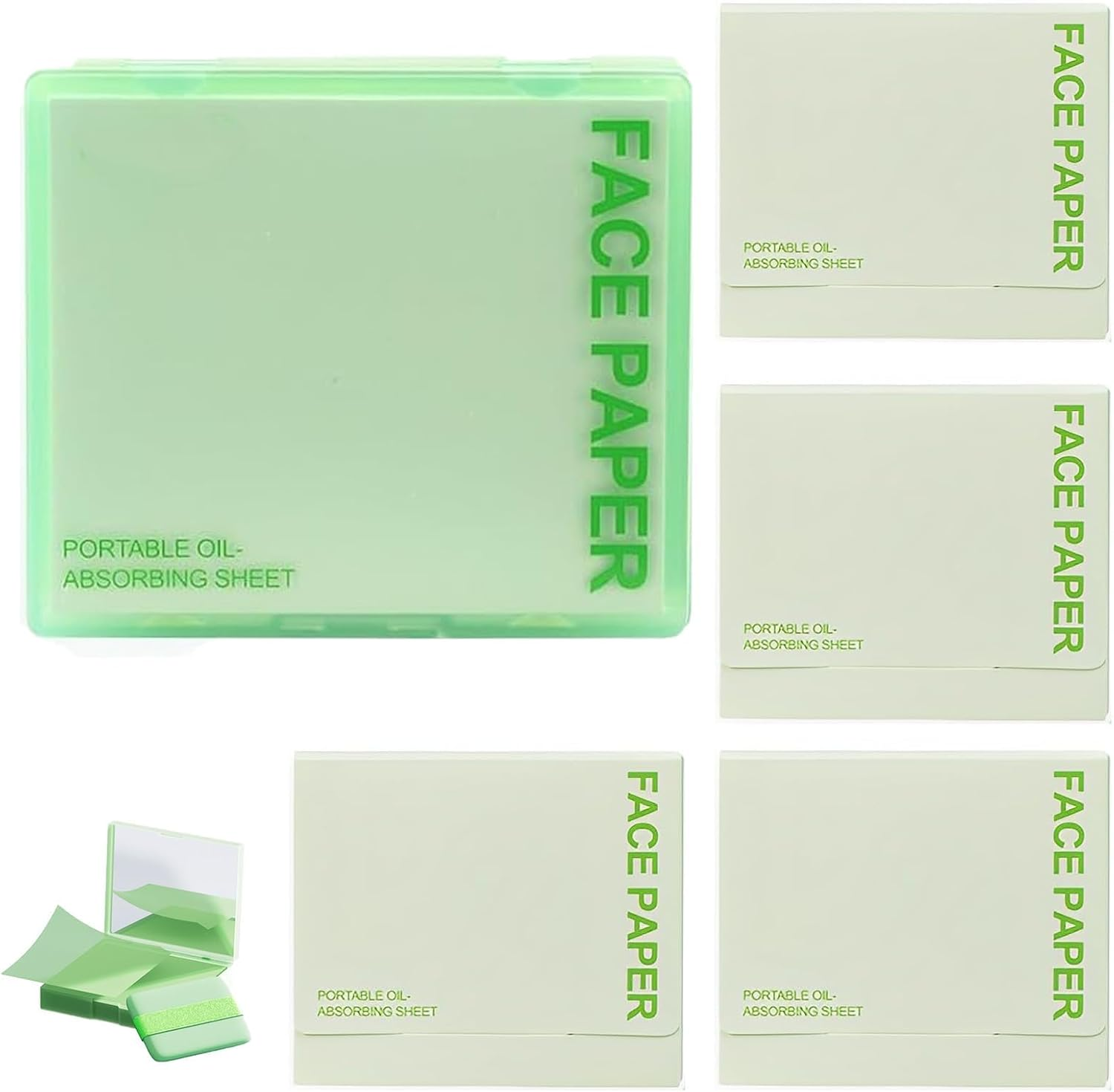 500 PCS Blotting Paper, Green Tea Facial Oil Absorbing Sheets for Oily Skin, Portable Pack with 4 Refills, Quick Shine Control for Work, Travel and Social Events
