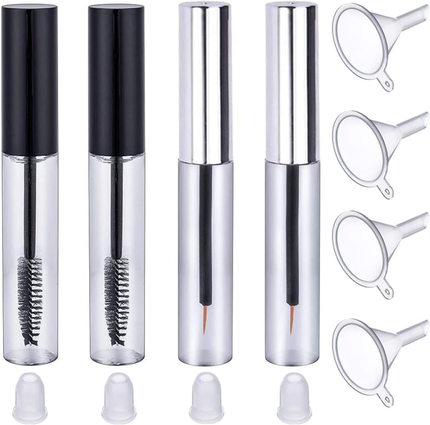 TAVVKE 4-Pack 8Ml Empty Mascara Tubes with Wand and 7Ml Eyeliner Containers, Transparent with Rubber Inserts and Funnels for DIY Castor Oil Mascara and Eyeliner image number 4