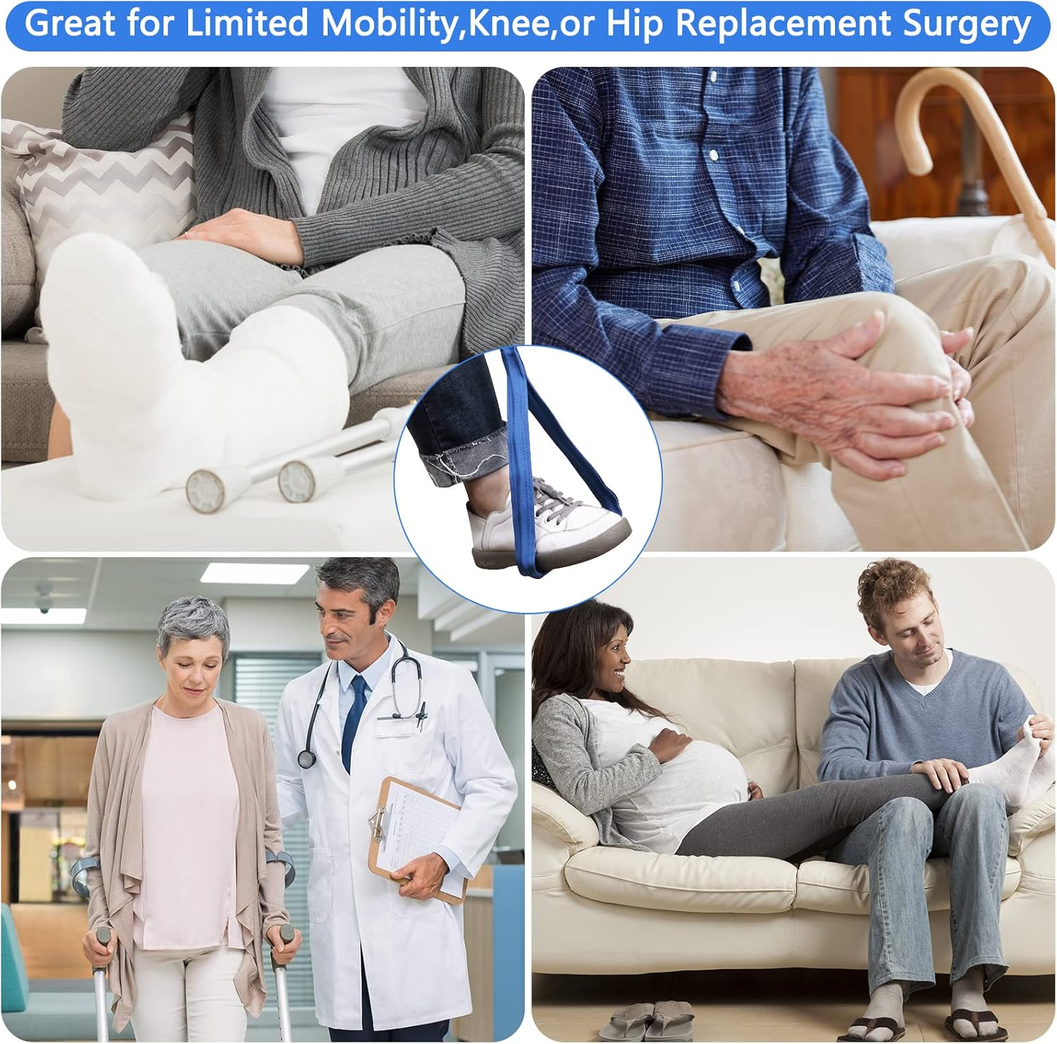 42&ldquo; Long Leg Lifter Assist,Large Rigid Foot Loop &Sturdy Multiple Handles for Limited Mobility, Knee, or Hip Replacement Surgery (Blue) - Gray image number 3