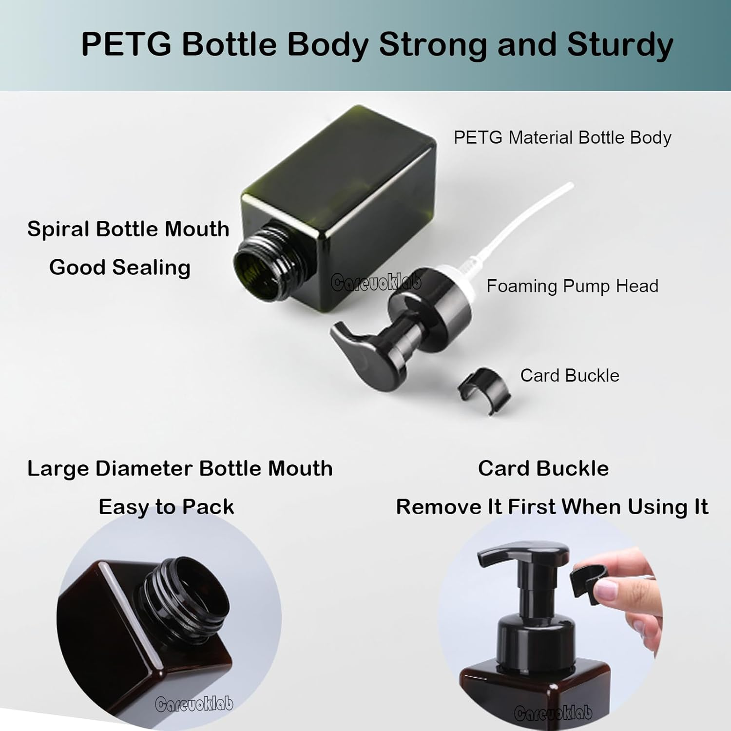 Careuoklab Foaming Soap Dispenser, 3 Pack 450Ml (15Oz) Refillable Pump Bottle for Liquid Soap, Body Wash, Shampoo image number 2