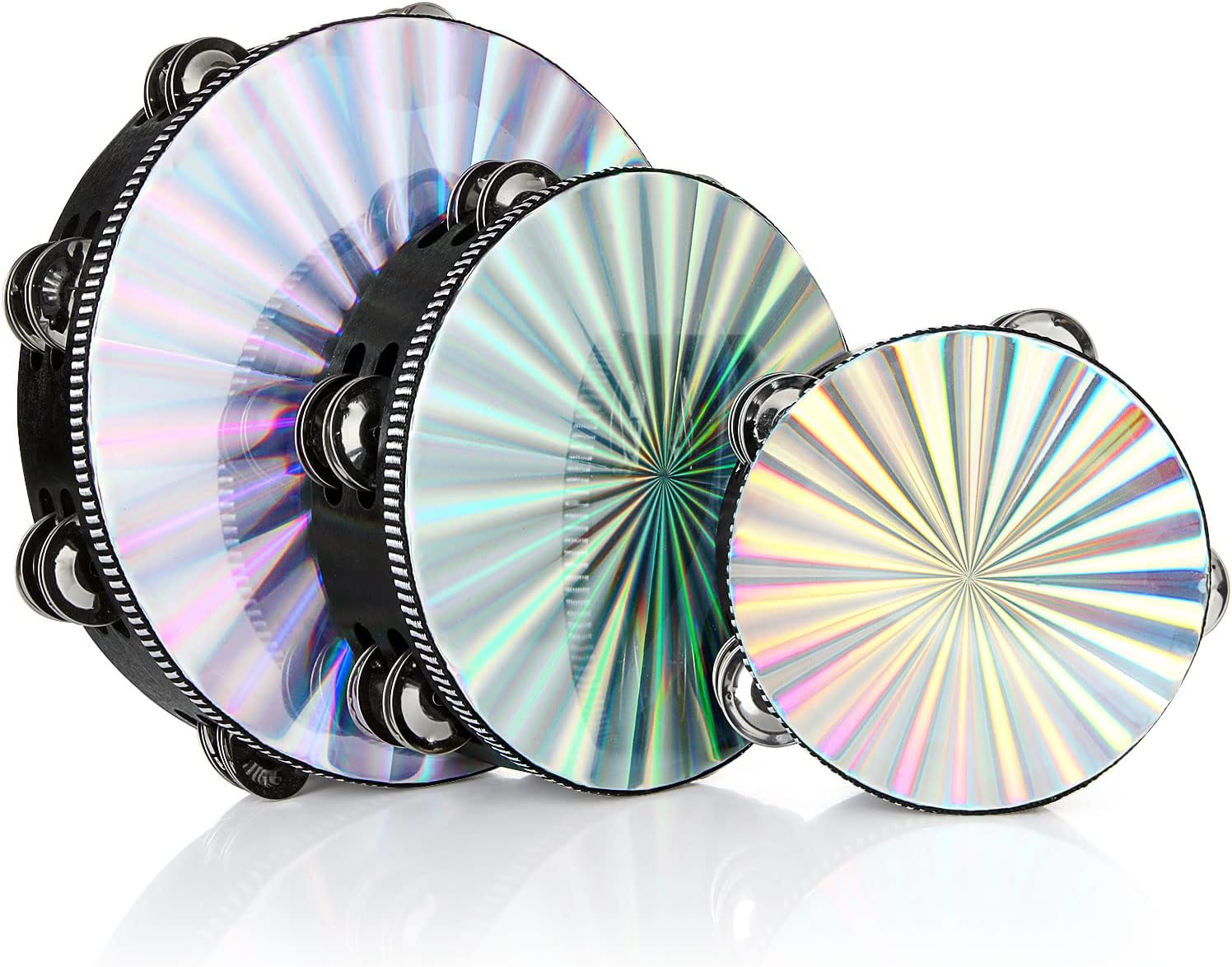 3 Pack 8 Inch Wood Tambourine with Metal Jingles - Hand Held Musical Instrument for Adults, KTV, Party, Church - Educational Rhythm Percussion (Single Row)