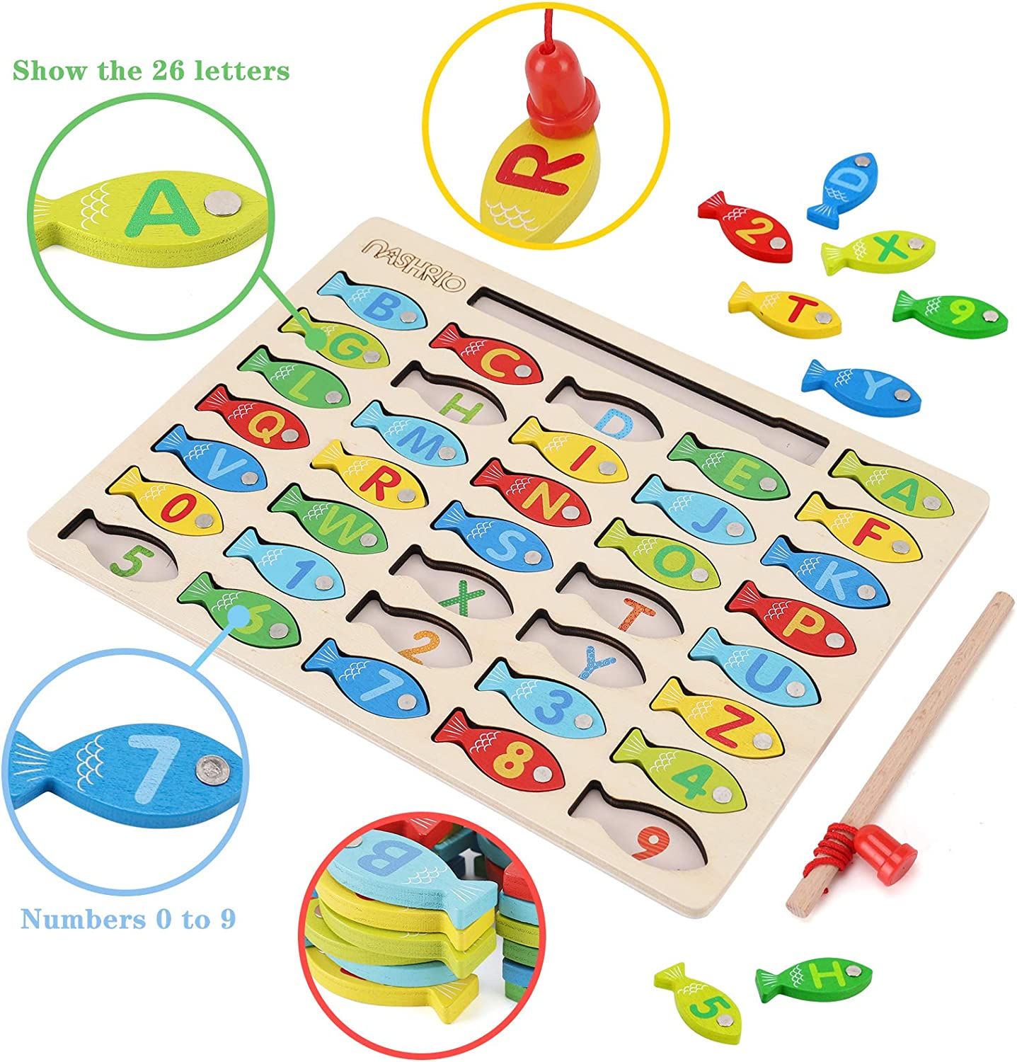 NASHRIO Fishing Toys for Toddlers - Fine Motor Skills Toys for 3 Year Old C Fishing Game Puzzle with Numbers and Letters Fun and Interactive Fishing image number 1