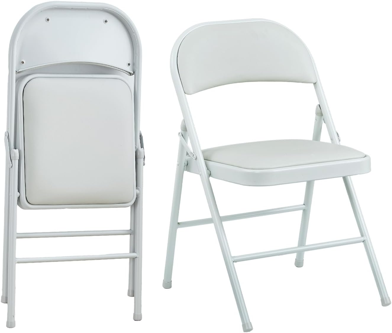 KAIHAOWIN All Steel Folding Chair- Set of 4 Metal Foldable Chairs Indoor with Backrest for Meeting Office Wedding Party Events Space Saving& Heavy Duty-Beige