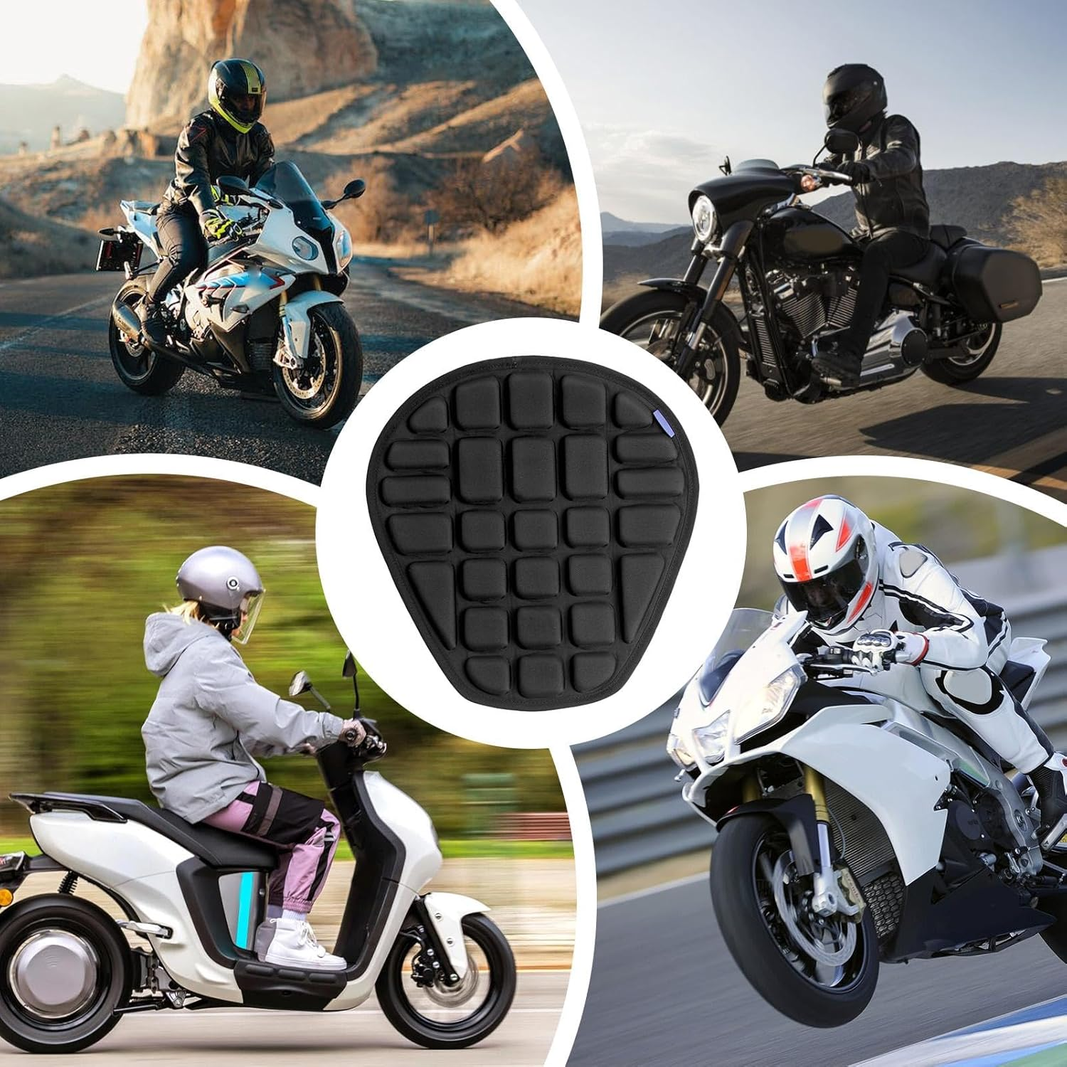 Motorcycle Gel Seat Cushion - Breathable Motorcycle Air Seat Cushion Motorcycle Pads | Reusable Motorcycle Accessories Motorcycle Seat Gel Pad for Racing Motorbikes Scooters image number 1