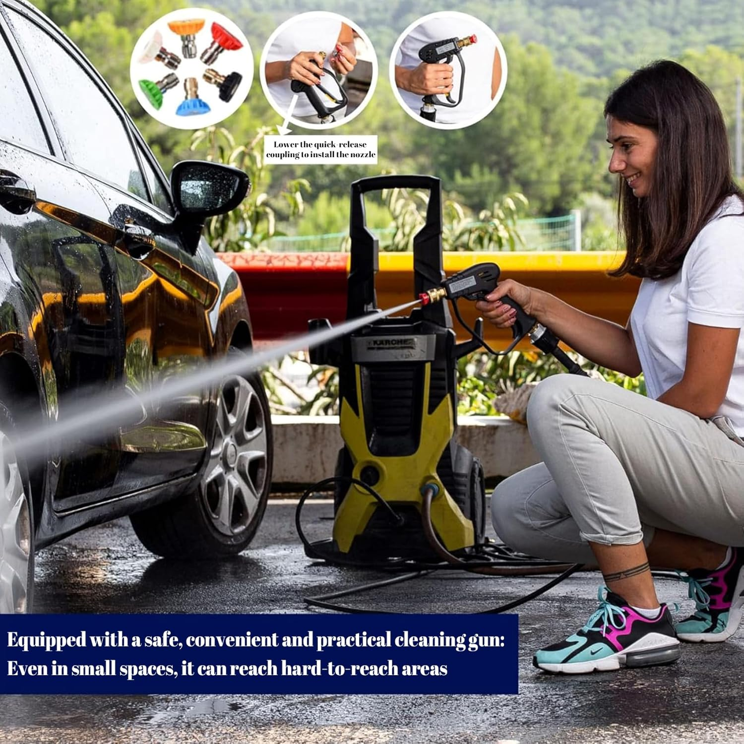 Short Pressure Washer Gun - Pressure Washer Handle Gun with 5 Nozzle,Stubby Pressure Washer Gun Compatible with Karcher Hose and M22-14MM Fitting Hose image number 4