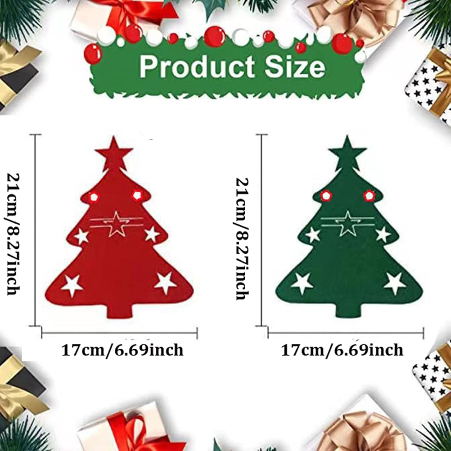 Christmas Cutlery Holder, 10Pcs Silverware Bag, Red Xmas Utensil Wraps for Party Dinner Table Supplies (Green) image number 3